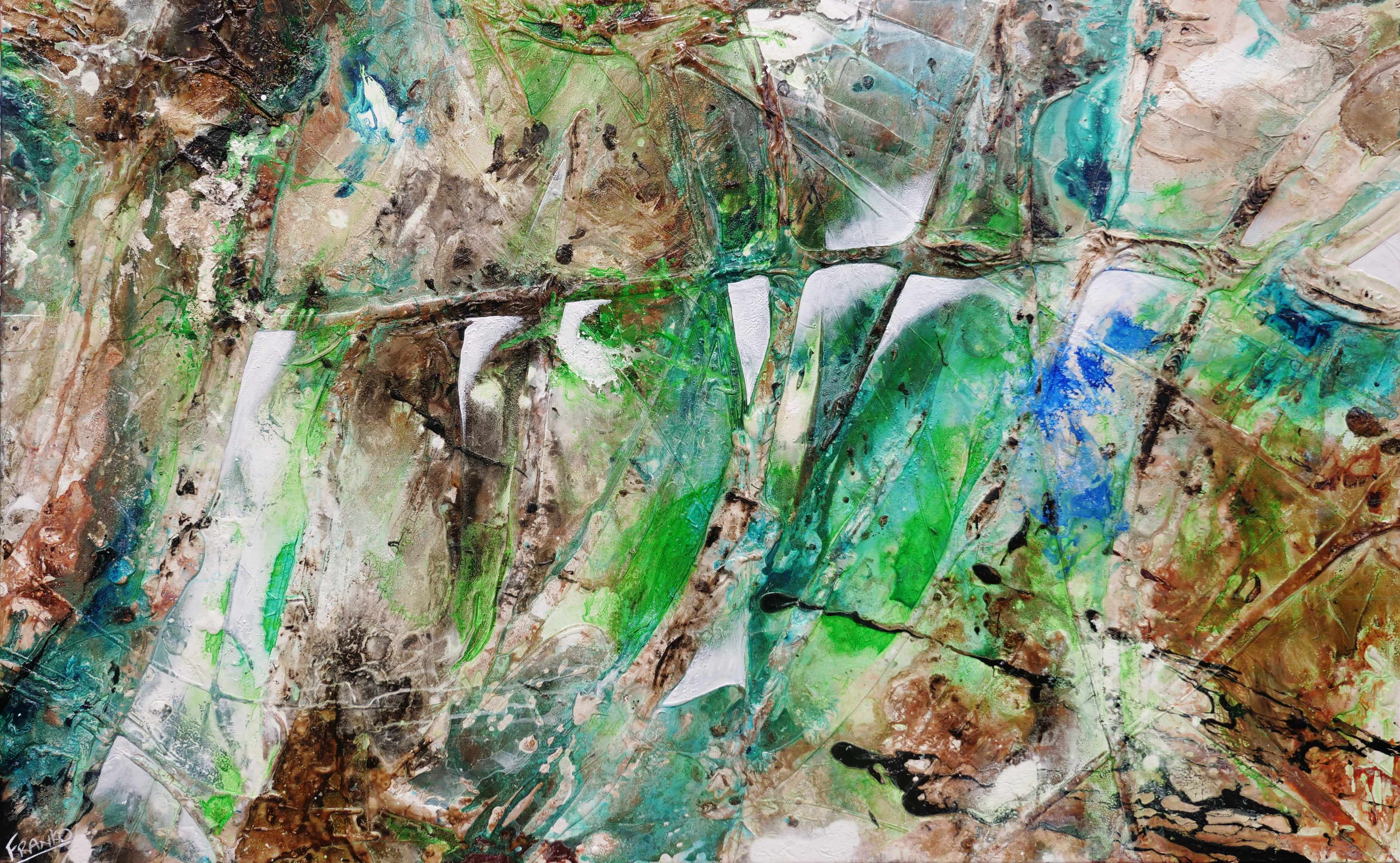 Palm Springs Bling 160cm x 100cm Green Rust Textured Abstract Canvas Art - Modern Wall Decor for Living Room, Bedroom & Office
