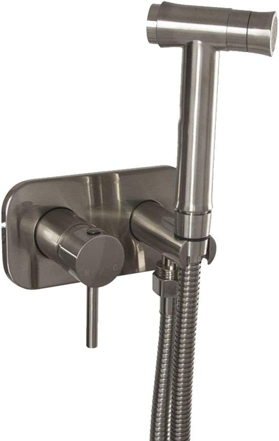 Brass Bidet Sprayer for Toilet - 2 Mode Handheld Bidet Spray Kit with Hot/Cold Mixing Valve, Wall Mounted Cloth Diaper Washer Set, Anti-Leak Hose (Brushed Nickel) - Perfect for Hygiene Cleaning, Baby Care & Bathroom Sanitation