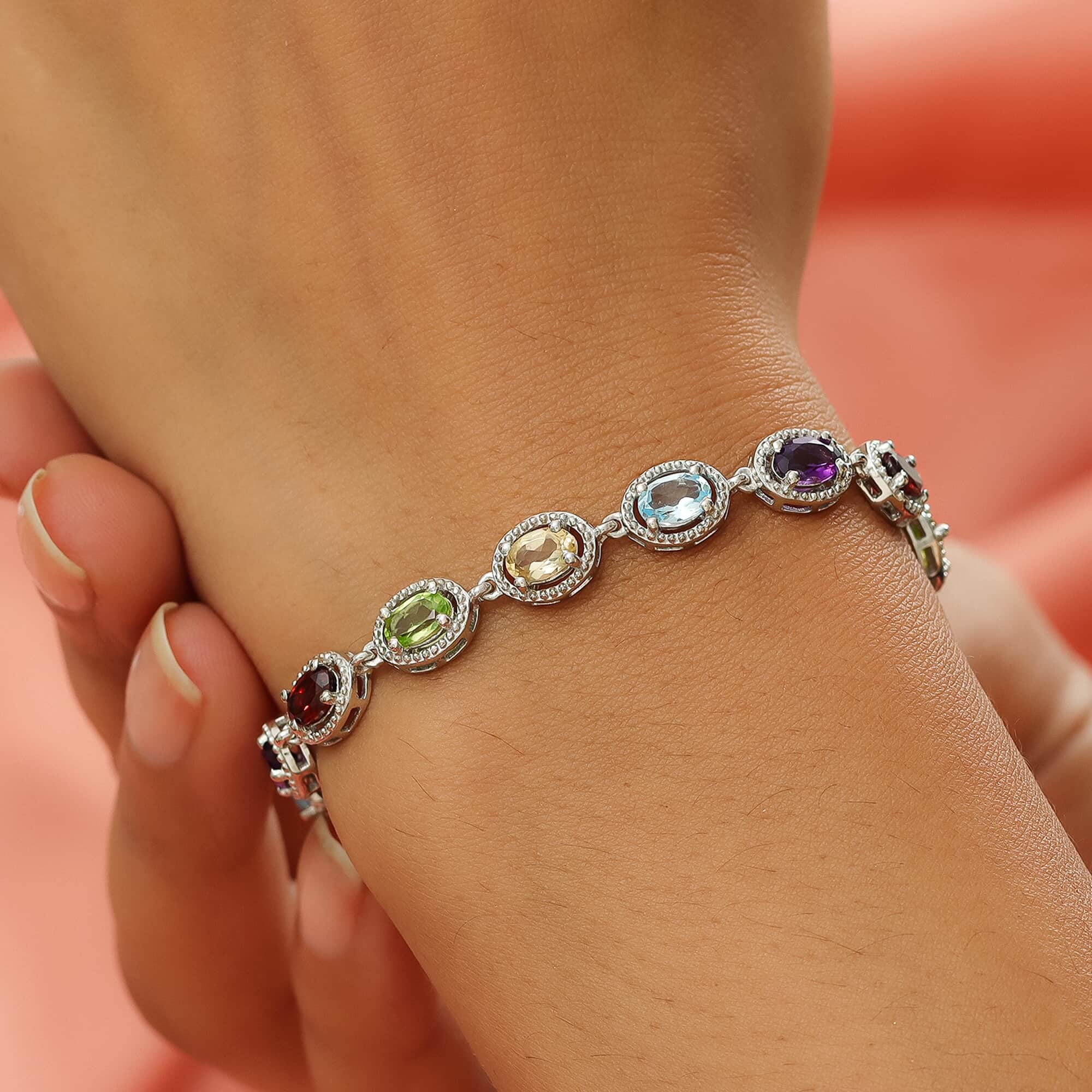 Shop LC 925 Sterling Silver Platinum Plated Gemstone Tennis Bracelet for Women | 6x4mm Birthstone Jewelry | Elegant Birthday Gifts for Her, Wife, Girlfriend | Perfect for Anniversaries, Valentine's Day & Special Occasions