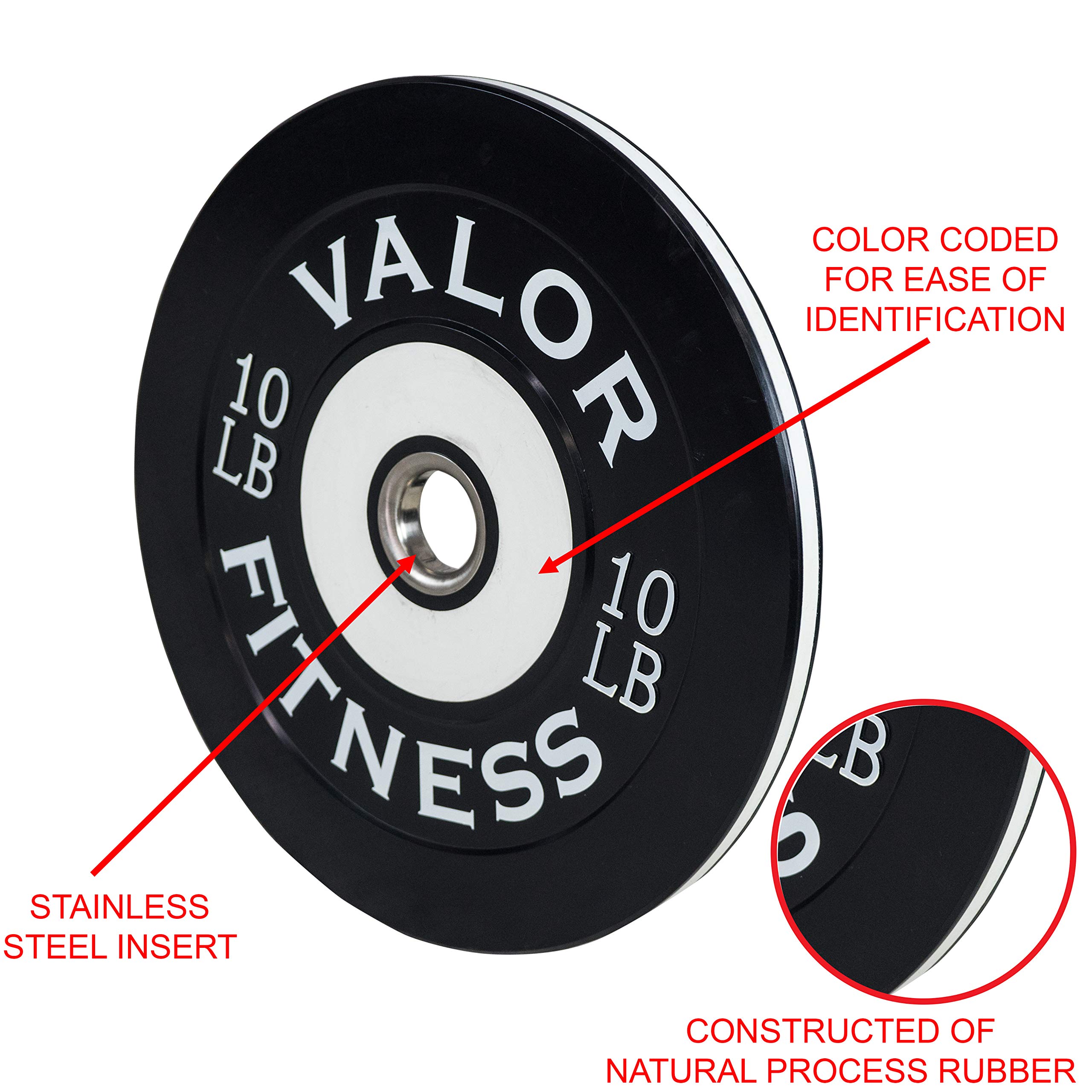 Valor Fitness Olympic Bumper Plates - Weight Lifting, Strength Training & CrossFit Equipment (Pairs/Singles/Sets) - Perfect for Home Gym, Cross Training & Functional Fitness Workouts