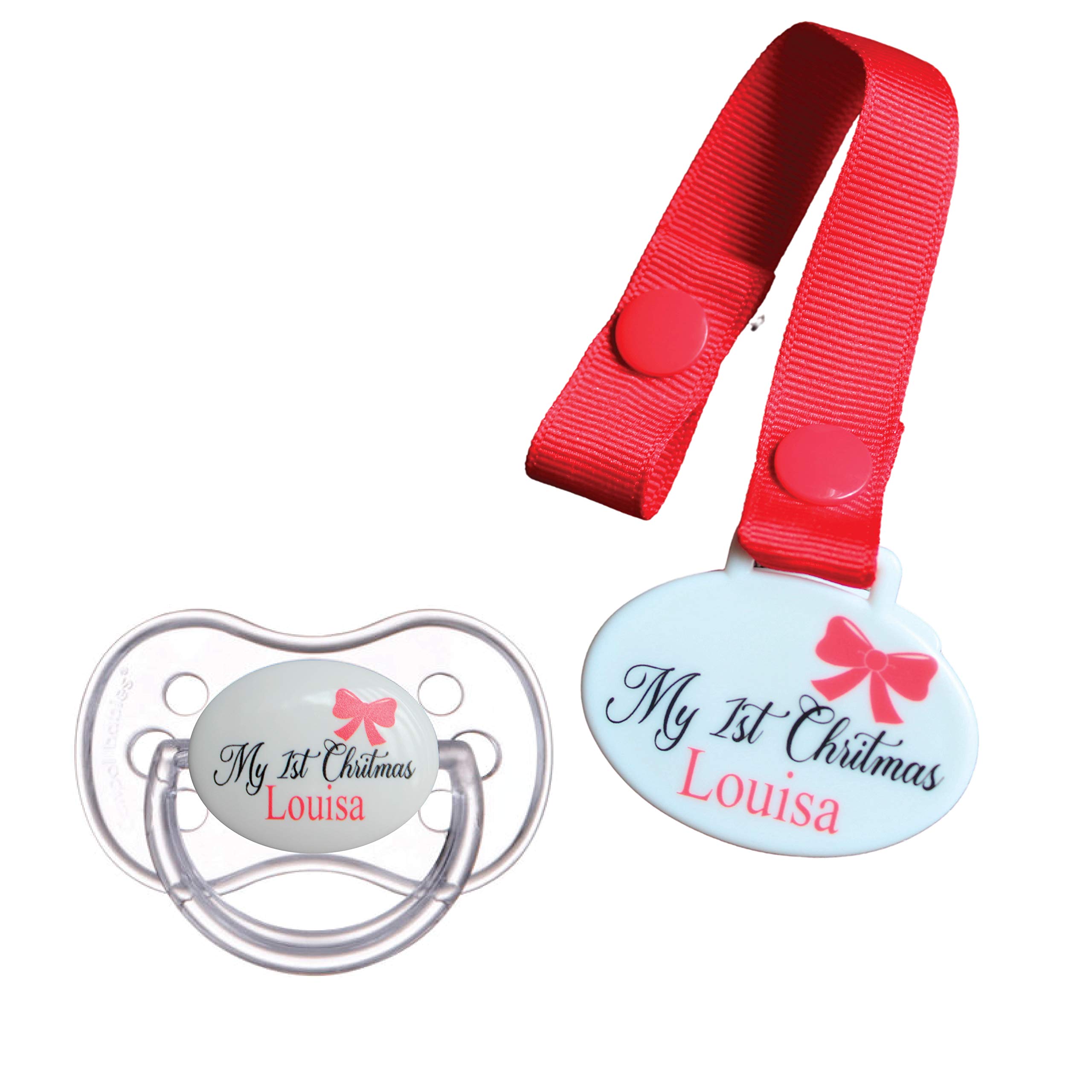 Personalized Baby Pacifier Clip - My 1st Christmas Gift for Boys & Girls (6-18 Months) - Nursery & Travel Essential
