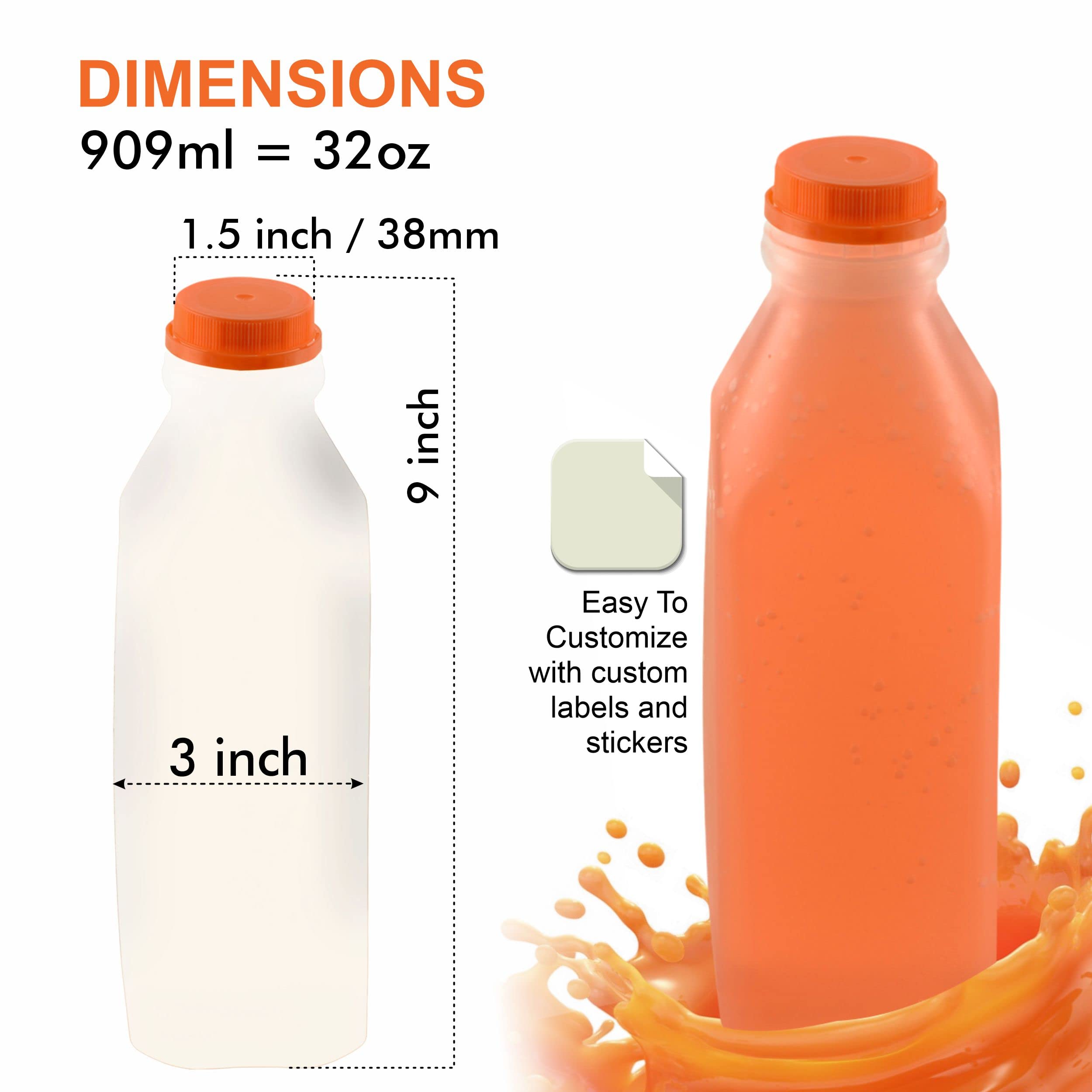 150 Pack 32oz Empty Plastic Juice Bottles with Tamper Evident Lids - BPA Free Smoothie Containers for Juicing, Meal Prep, Milk Storage & Picnics | Reusable Leakproof Bottles for Home, Restaurant & Commercial Use