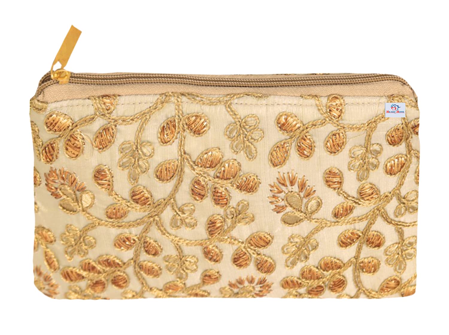 Heart Home Embroidery Handmade Women's Wallet - Cream Clutch Purse with Floral Design | Perfect for Weddings, Parties & Everyday Use (HS39HEARTH022027)