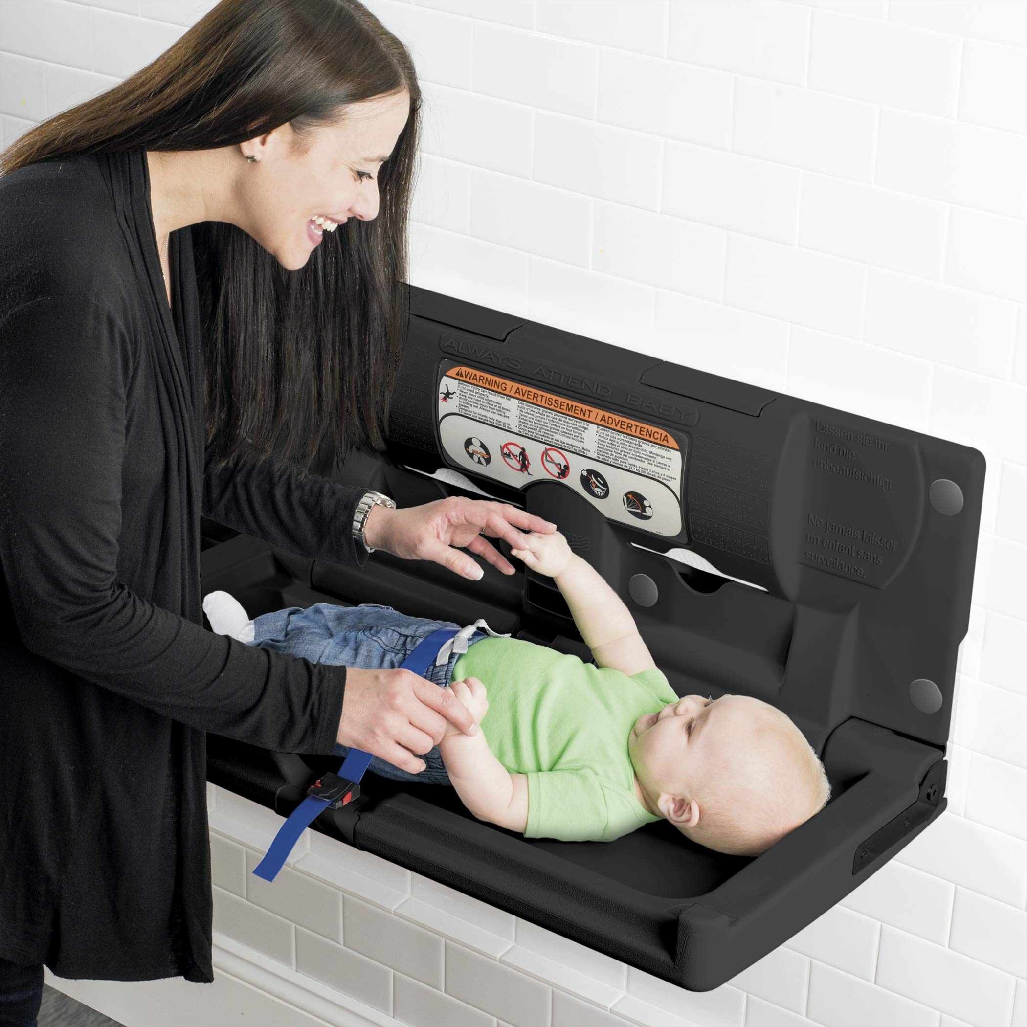 Classic Horizontal Baby Changing Station with EZ Mount Backer Plate | Built-in Liner Dispenser & Adjustable Safety Strap | Surface Mount | Made in USA | Perfect for Nurseries, Daycares & Public Restrooms