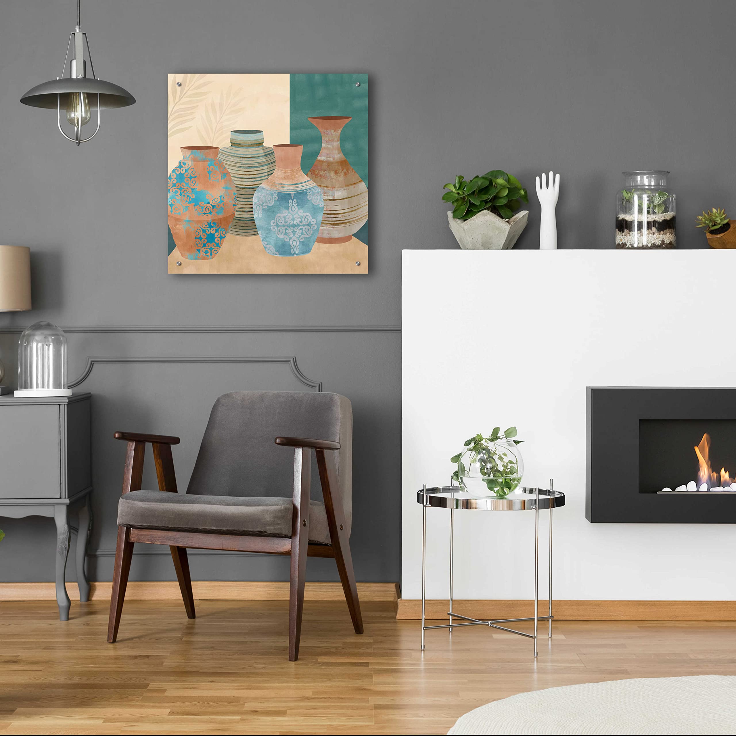 Flora Kouta 'Earthenware Pots II' Acrylic Glass Wall Art Print - 24x24 Inches Modern Home Decor for Living Room, Bedroom, Office