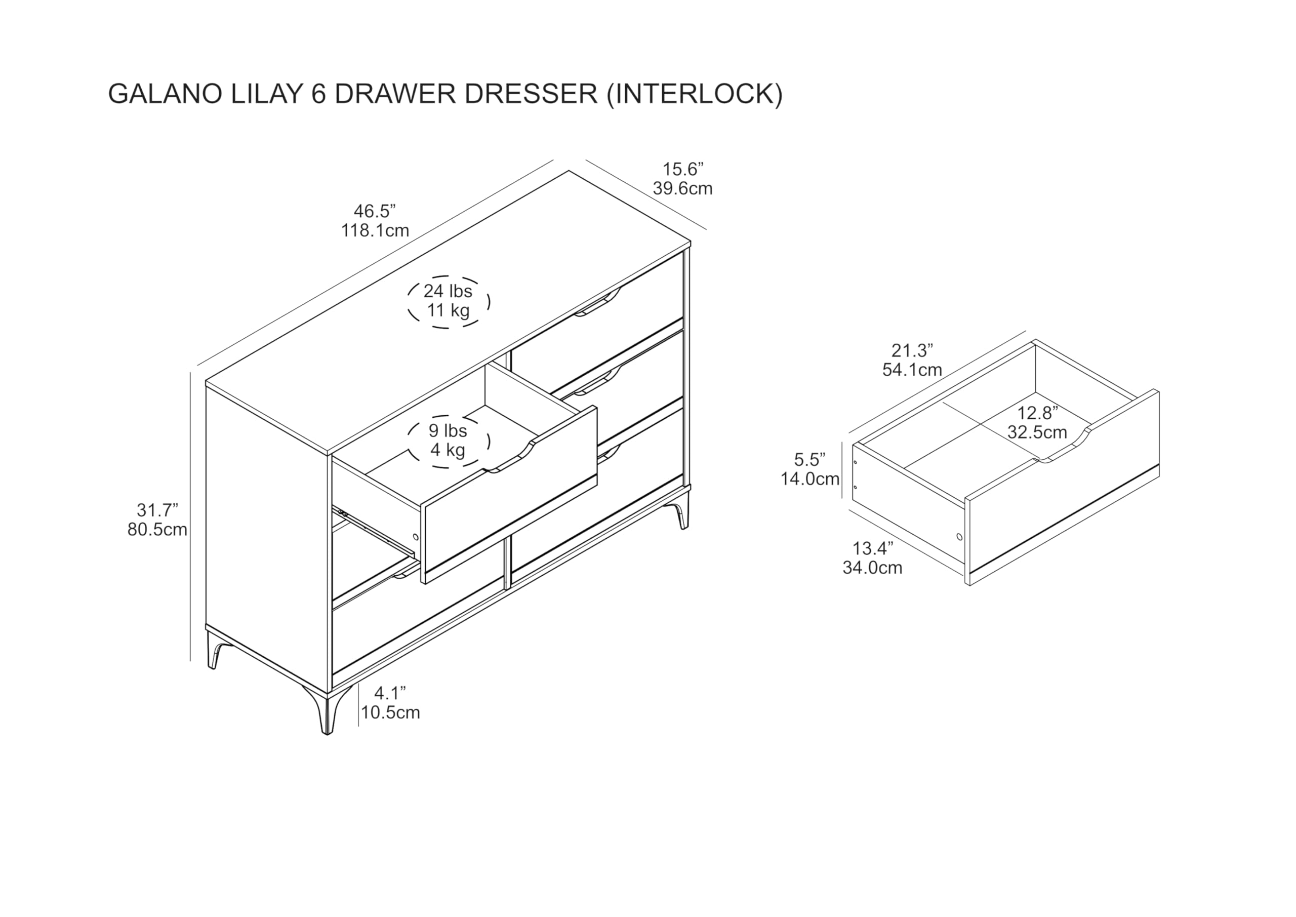 Galano Lilay 6-Drawer Wooden Dresser for Bedroom - Wide Chest of Drawers for Kids & Nursery - Closet Organizer Storage Furniture (15.7