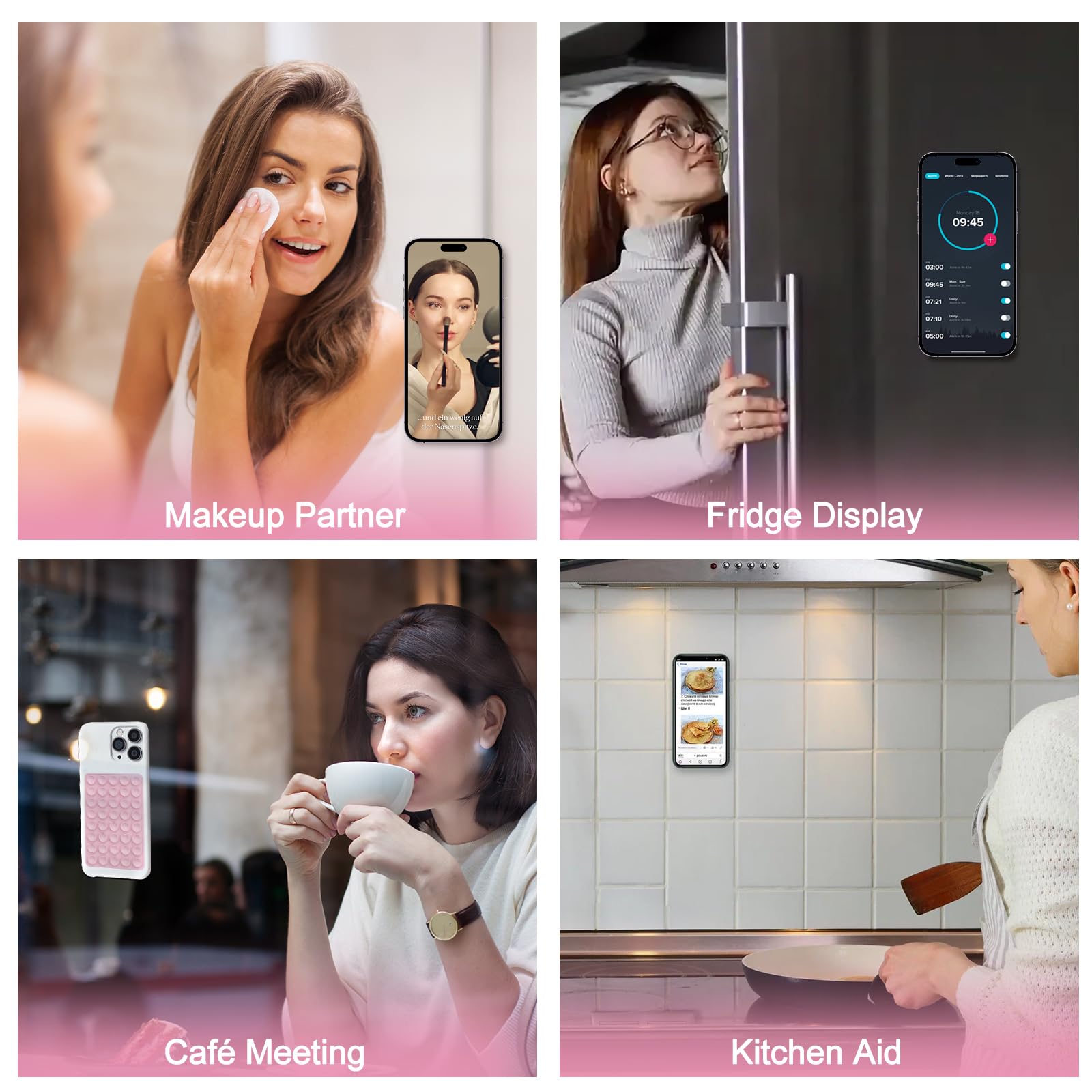 2 Pack Light Pink Silicone Octo Cup Buddy Sticky Grip Holder - Double Sided Suction Cup Phone Case Mount for Hands-Free Selfies, Videos, and Car Dashboard Use