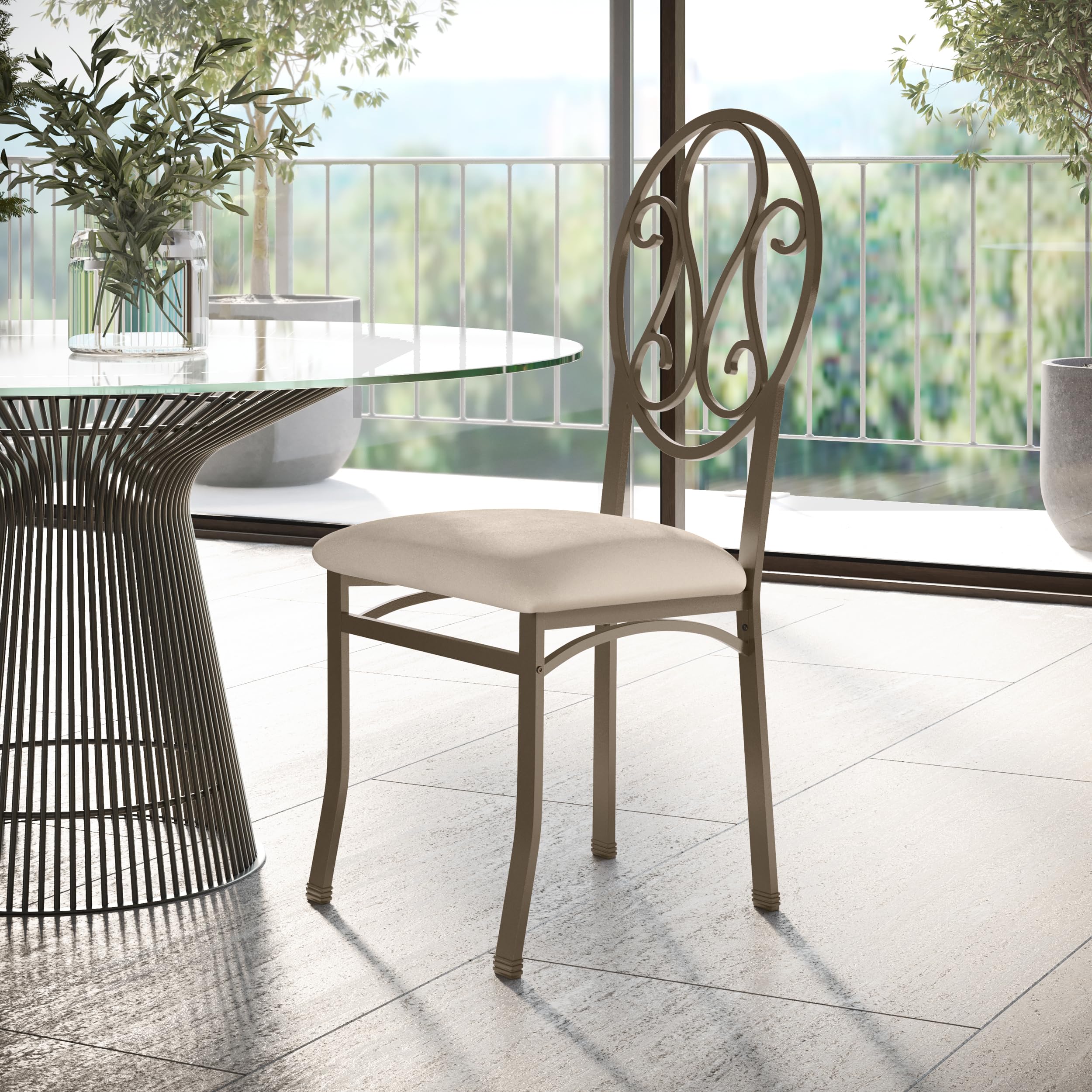 SEI Furniture Lucianna Dining Chairs Set of 4 - Dark Brown Wood Frame with Beige Suede Upholstered Seats - Modern Kitchen & Dining Room Furniture for Home Decor