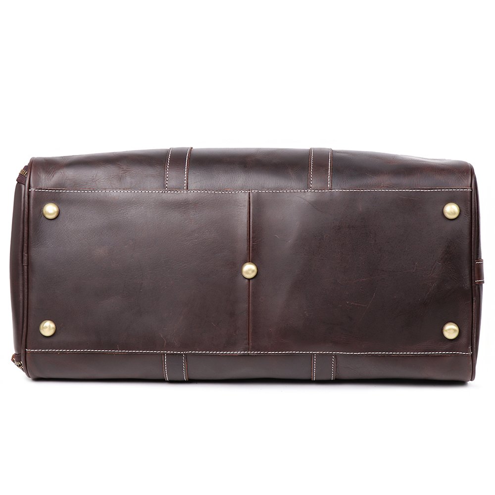 Vintage Leather Duffle Bag for Men - Travel Carry On Luggage with Side Pockets, Dark Brown | Perfect for Business Trips, Gym & Weekend Getaways