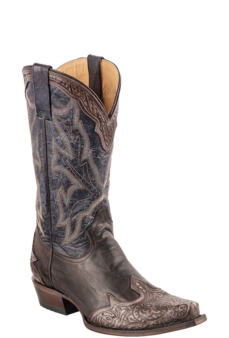 Stetson Men's Waxy Brown & Blue Wingtip Cowboy Boots - Durable Leather Western Boots for Men, Comfortable Rodeo & Country Style Footwear - Perfect for Line Dancing, Rodeos, and Western Fashion