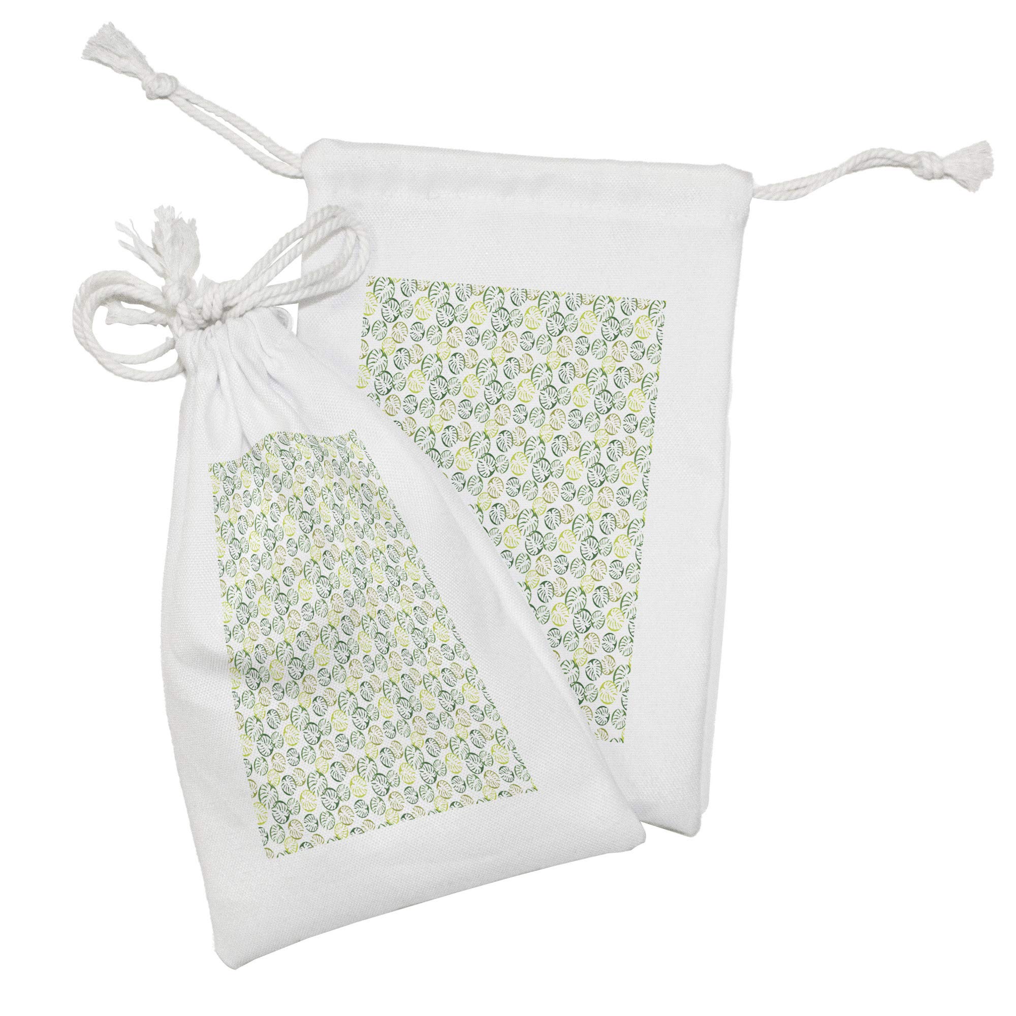 Ambesonne 2-Pack Botanical Fabric Pouches with Monstera Leaf Design - Small Drawstring Bags for Toiletries, Travel Essentials & Party Favors (9