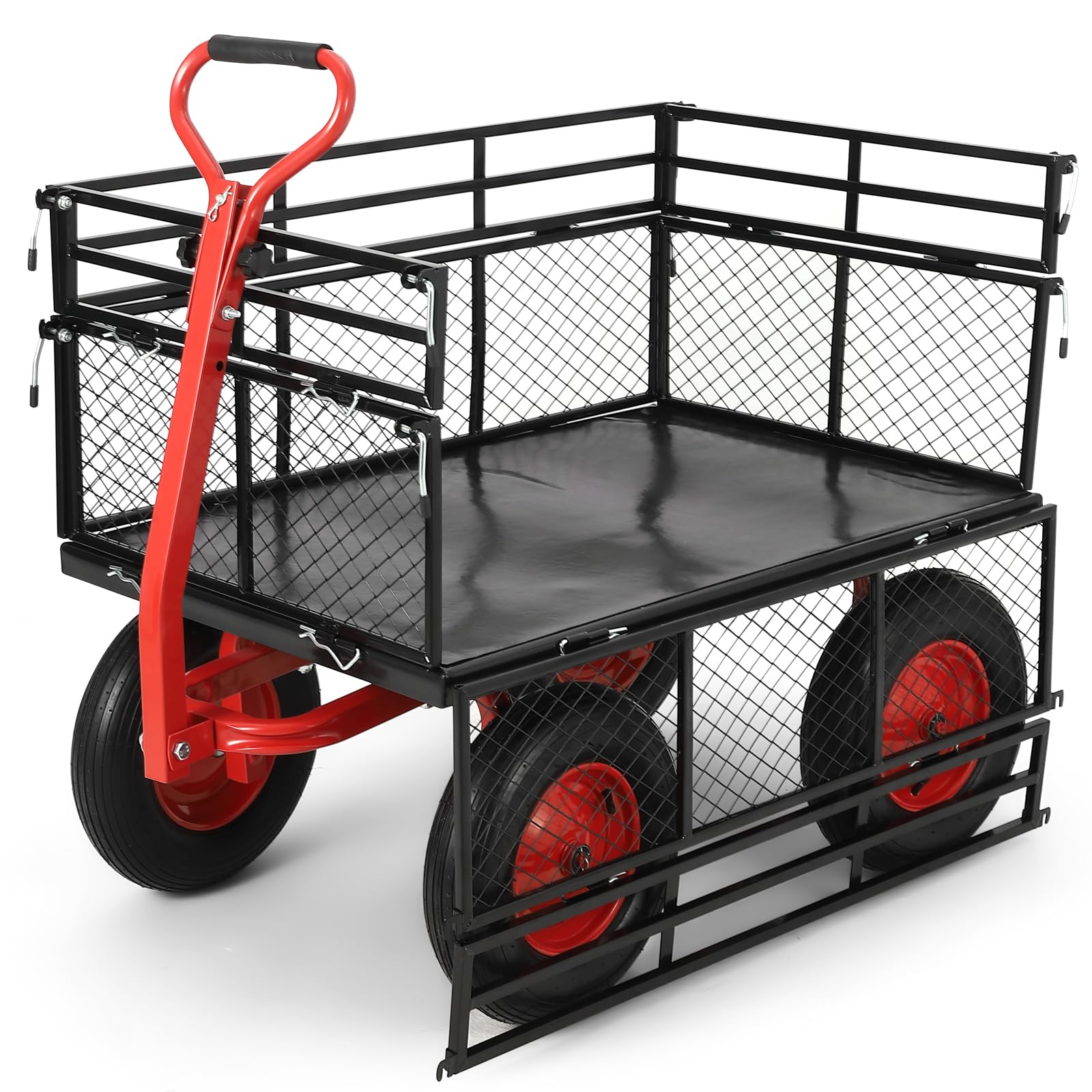 GARVEE 1400lbs Heavy Duty Steel Garden Cart - Removable Mesh Sides Utility Wagon with 2-in-1 Rotating Handle & 16
