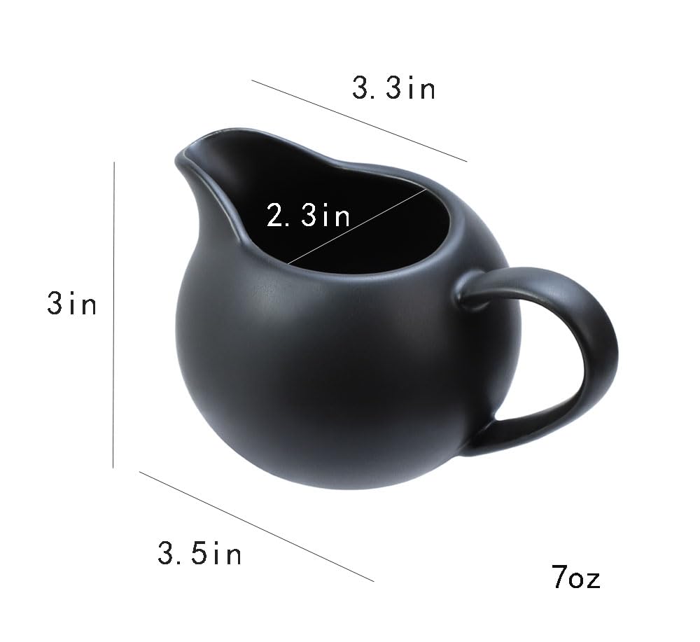 Matte Black Ceramic Creamer Pitcher with Handle - 8oz Small Coffee & Milk Creamer for Home, Cafe, and Office Use - Perfect for Pouring Coffee, Tea, and Milk