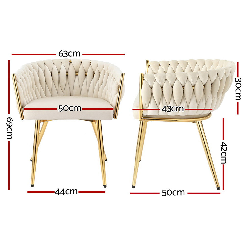 Artiss Velvet Dining Chair - Beige Upholstered Armchair for Kitchen, Dining Room, and Home Decor