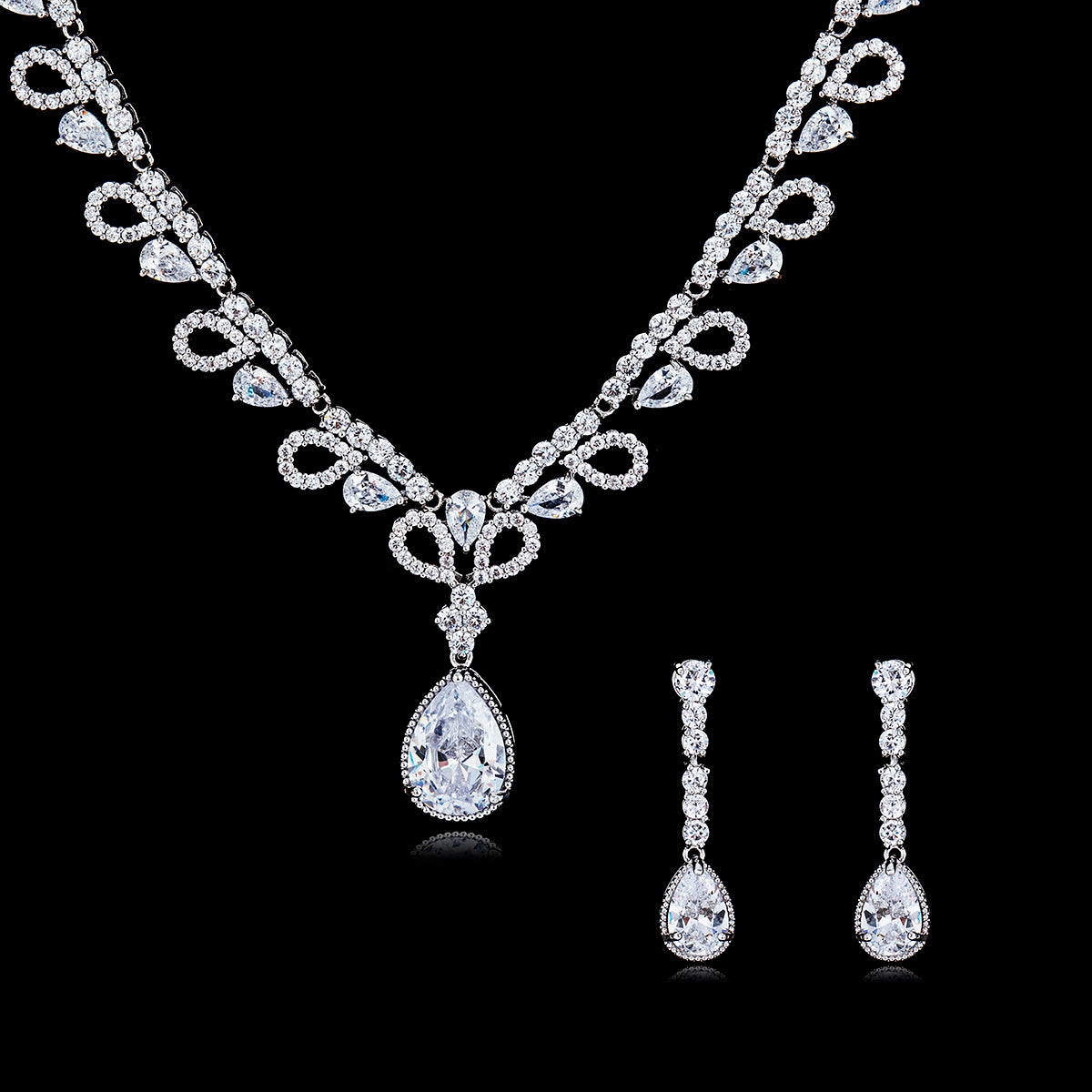 Elegant Cubic Zirconia Bridal Jewelry Set - Necklace & Earrings for Wedding, Engagement & Special Occasions | CN10035 | Perfect Gift for Bride, Bridesmaids & Anniversary Celebrations