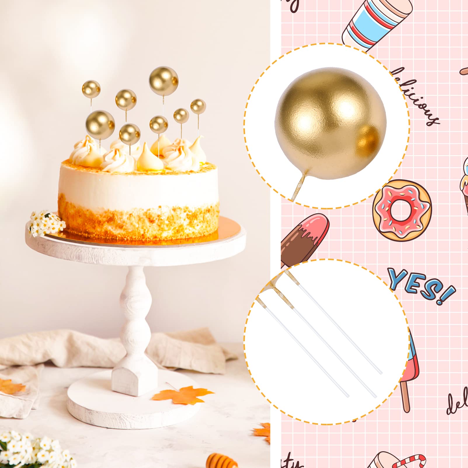 20Pcs Gold Balloon Cake Toppers - Mini Foam Ball Cupcake Decorations for DIY Birthday, Wedding & Anniversary Party Supplies | Perfect for Cake Decorating, Dessert Tables & Celebration Events