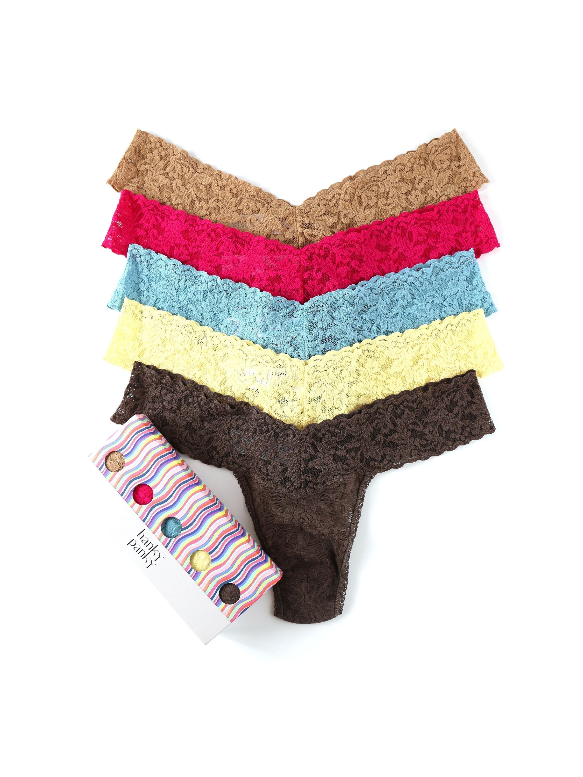 Hanky Panky 5-Pack Low Rise Thongs for Women - Soft Comfortable Lace Underwear - Perfect for Everyday Wear & Special Occasions
