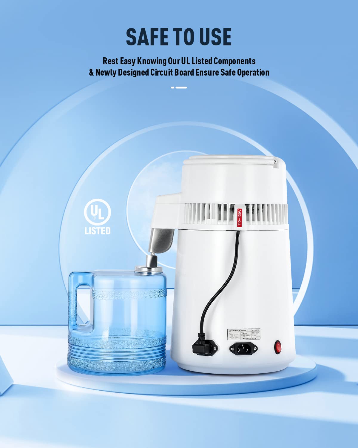 CO-Z 1.1 Gallon (4L) Countertop Water Distiller - 750W Home & Office Pure Water Maker Machine for Drinking, Humidifiers, Irons & Medical Use | Distilled Clean Water Purification System