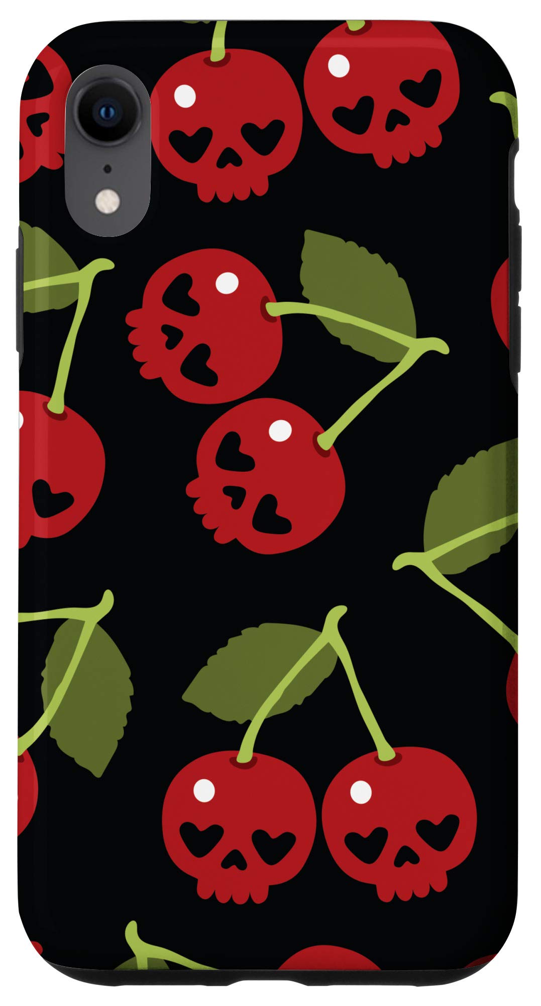 iPhone XR Case - Creepy Cute Cherry Skull Pattern Protective Cover | Trendy Phone Accessory for Halloween, Gothic Style & Unique Fashion Statement