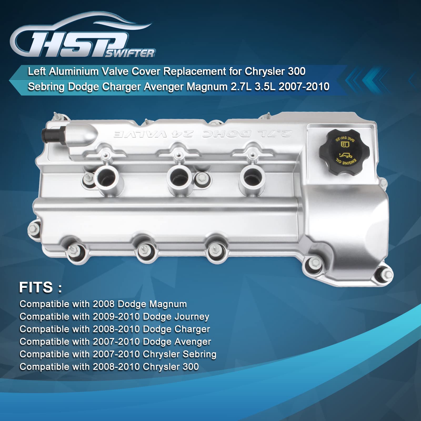 Aluminum Valve Cover Replacement for Chrysler 300 Sebring Dodge Charger Avenger Magnum Stratus 2.7L 2006-2010 - OE# 4892185AC - Perfect for Engine Repair & Maintenance