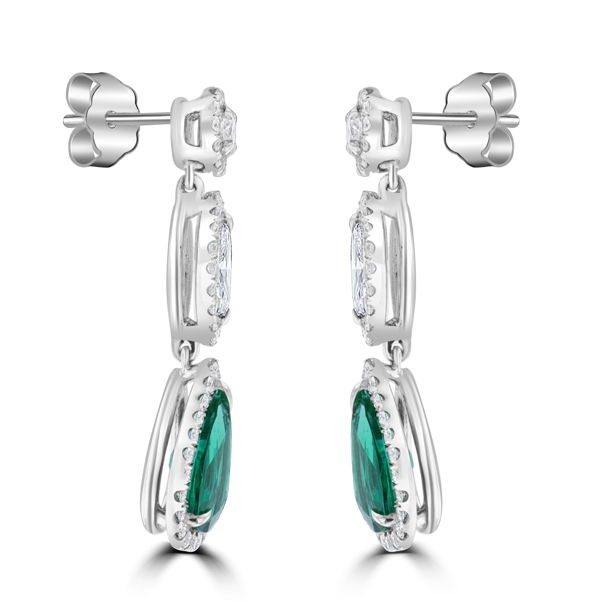 18KT White Gold 3.32 CTW Emerald & 1.73 CTW Diamond Halo Drop Earrings for Women - Elegant Dangling Jewelry for Weddings, Parties & Special Occasions