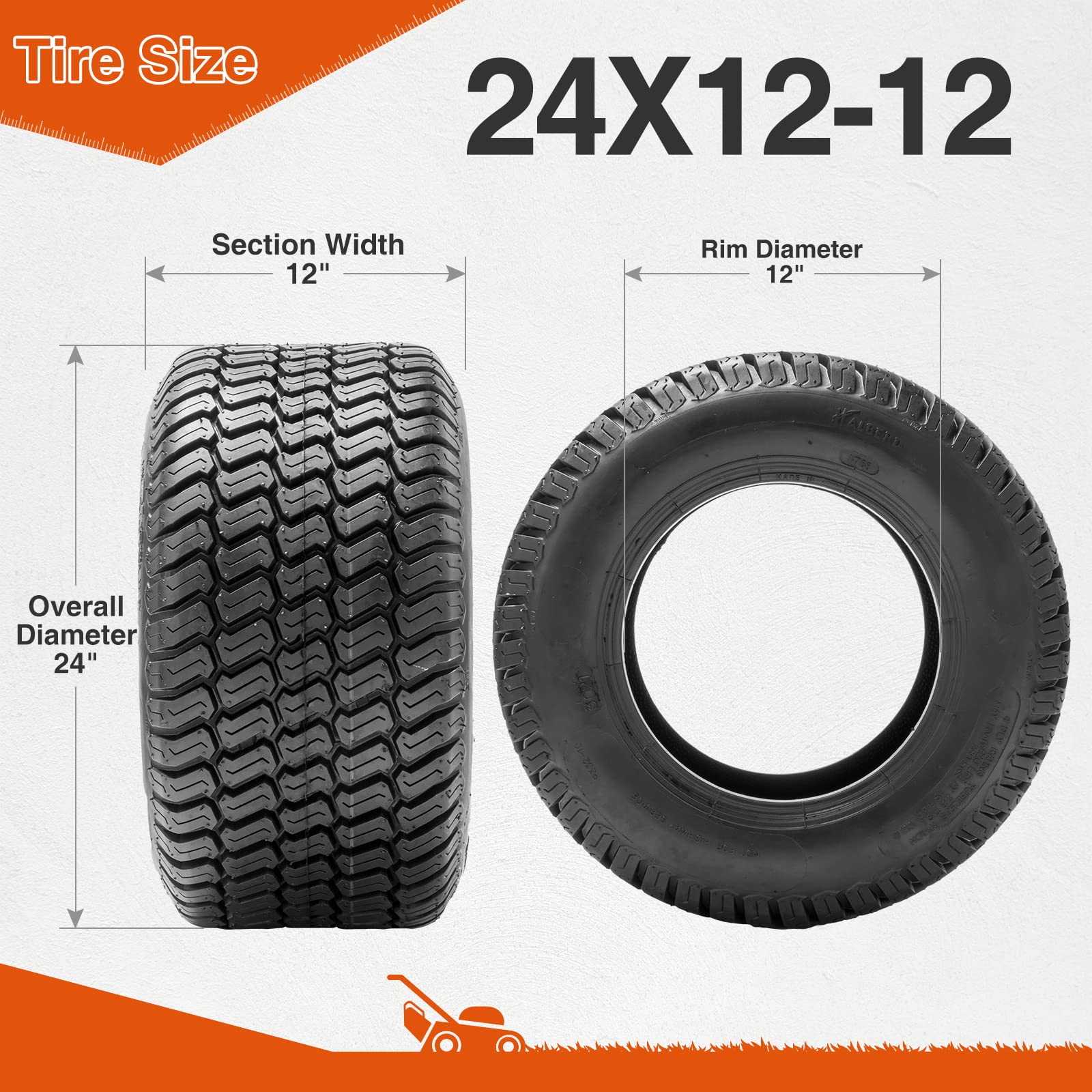 HALBERD 2-Pack 24x12.00-12 Tubeless Lawn Mower Tires 4PR Turf Saver - Heavy Duty Garden Tractor Tires for Riding Mowers, Zero-Turn Mowers & Yard Equipment - Perfect for Lawn Care, Landscaping & Commercial Use