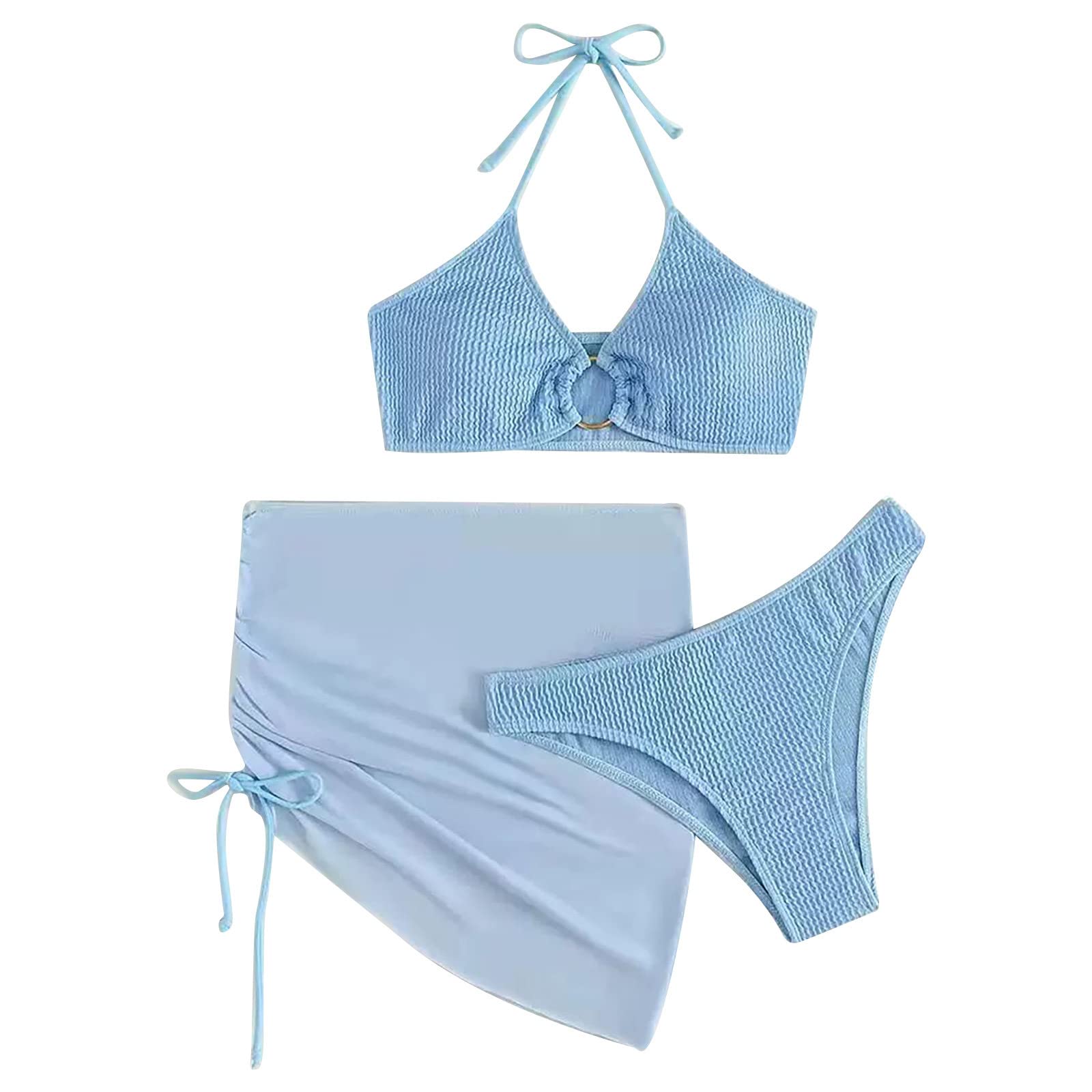 Women's Tummy Control Swimsuit - Sexy Solid Color Bikini Set with High Waist Bottom & Matching Cover Up | Perfect for Beach, Pool, Vacation & Summer Getaways