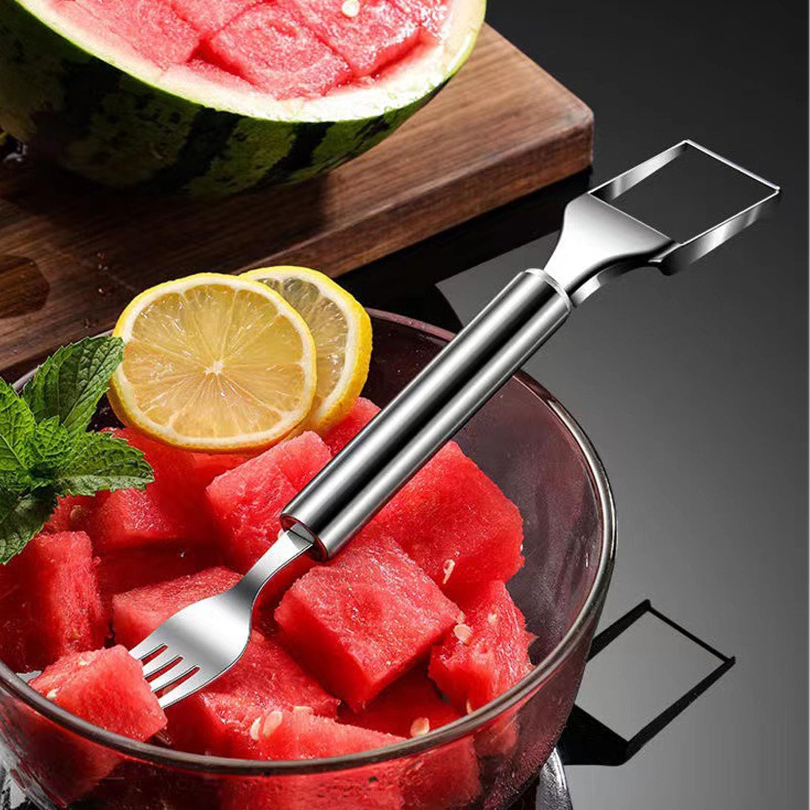 Premium Stainless Steel Watermelon Slicer & Fork - 2-in-1 Double Head Fruit Cutting Tool for Summer BBQs, Picnics, Camping & Family Gatherings (3-Piece Set) - Perfect for Outdoor Parties, Beach Trips & Backyard Cookouts