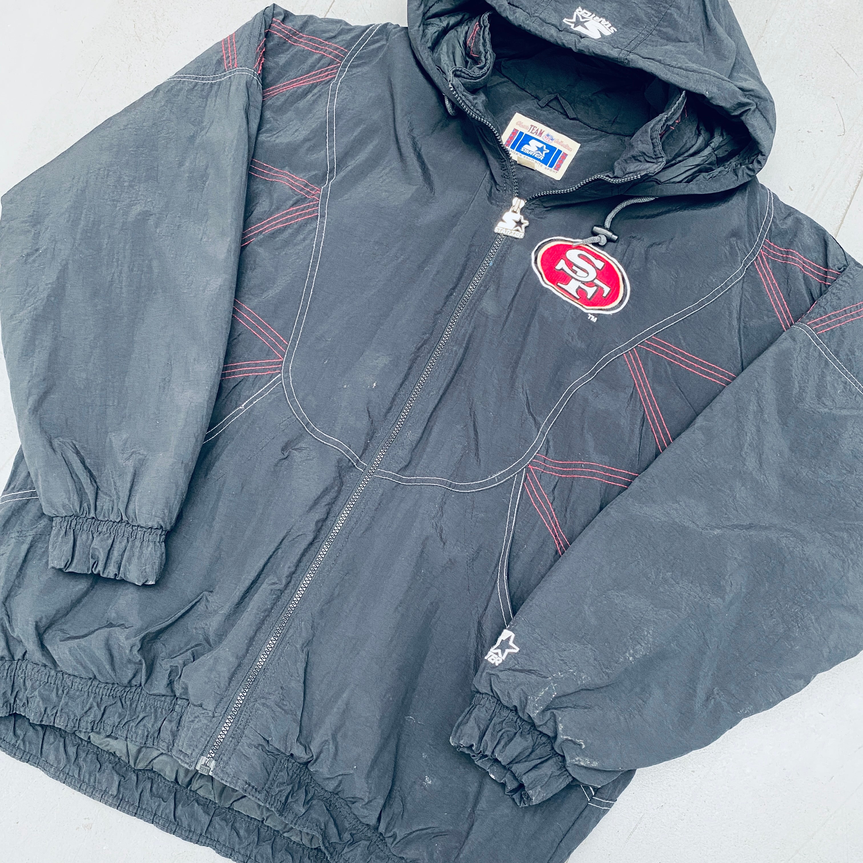 Vintage 1990s San Francisco 49ers Blackout Full-Zip Starter Jacket XXL - NFL Football Fan Gear for Game Day & Retro Sports Fashion