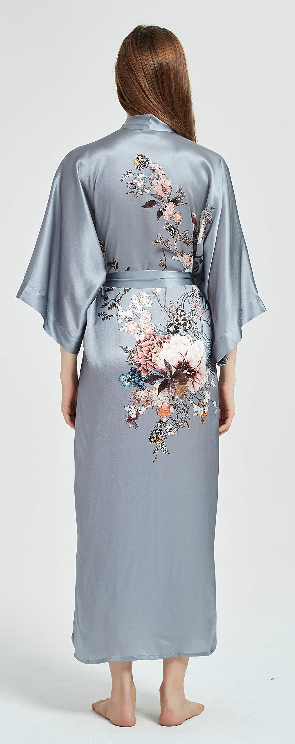 Hand-Painted Silk Kimono Robe for Women - Elegant Long Nightgown & Sleepwear - Perfect for Lounging, Spa Days & Bridal Gifts