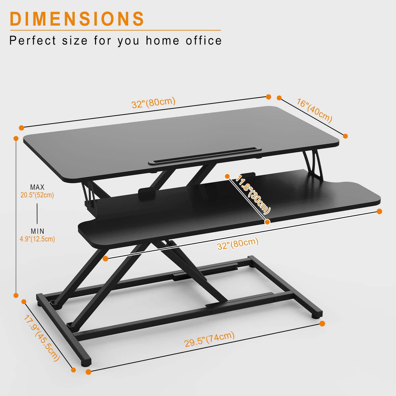 Ergomatic Height Adjustable Standing Desk Converter - 32 x 16 Inches Quick Sit to Stand Riser for Dual Monitors (Black Frame & Desktop) | Perfect for Home Office, Gaming Setup & Workspace Ergonomics