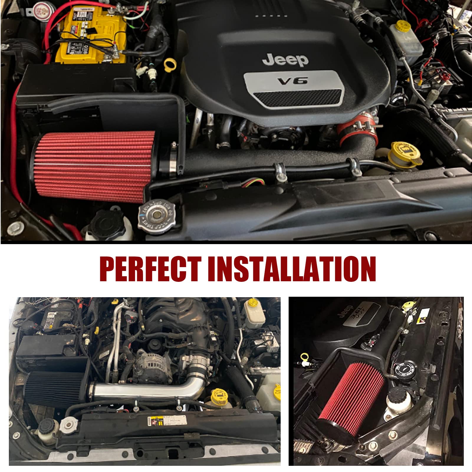 High Performance 3-Inch Cold Air Intake Kit with Heat Shield & Air Filter for 2012-2018 Jeep Wrangler JK 3.6L V6 Engine - Silver Tube & Black Filter - Off-Road & Street Racing Upgrade