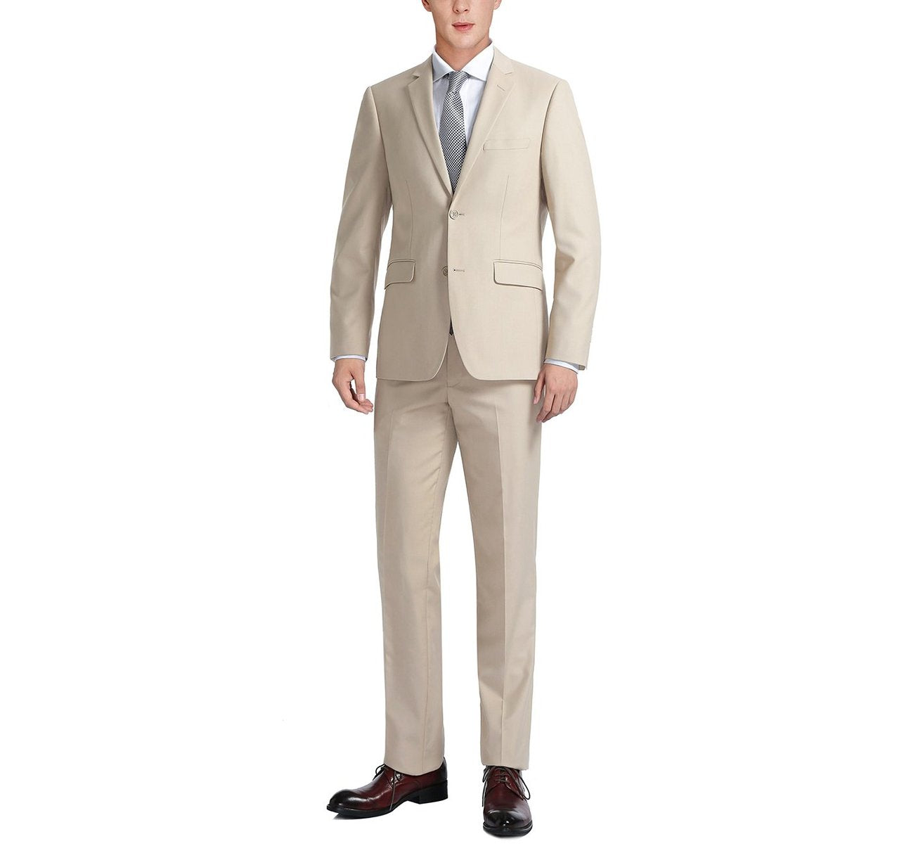 Alessandro Vitello by Renoir Beige 2-Piece Classic Fit Single Breasted Notch Lapel Suit | Premium Men's Business Formal Attire | Perfect for Weddings, Office Meetings & Special Occasions