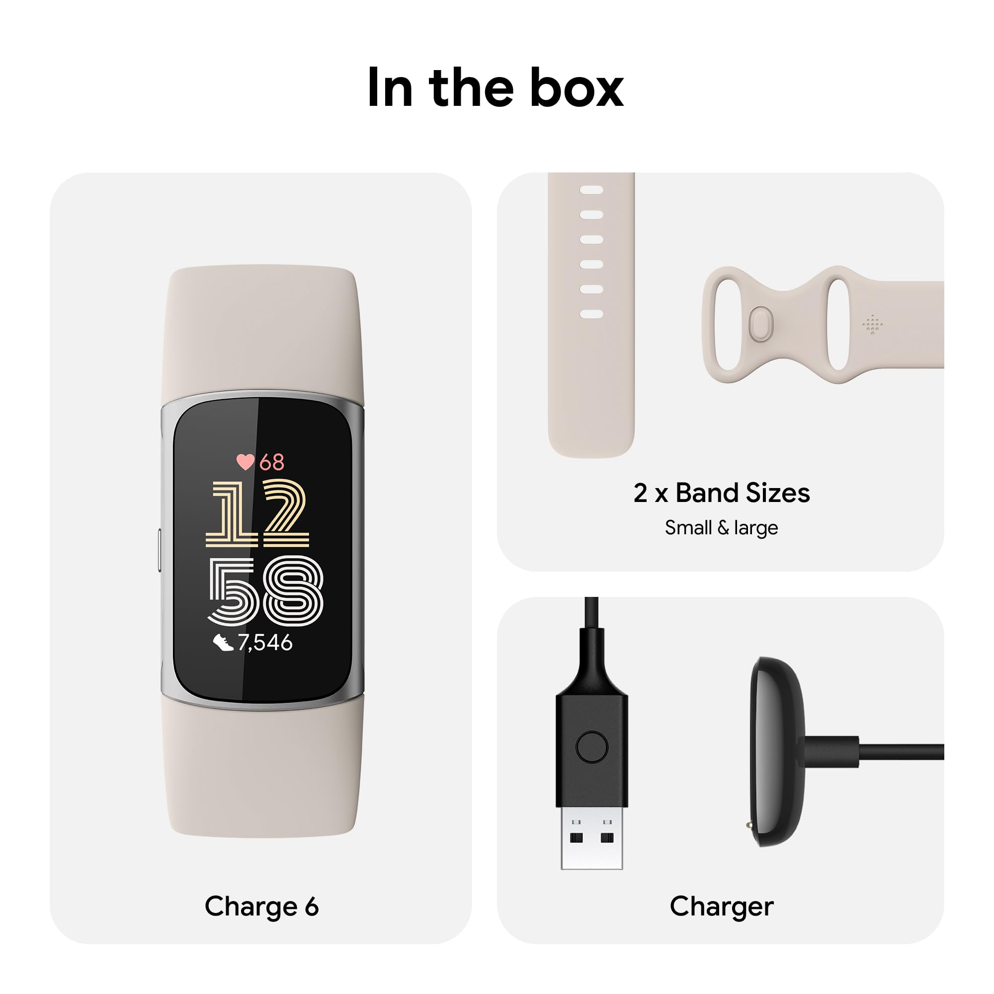 Fitbit Charge 6 Fitness & Health Smartwatch with GPS, Heart Rate Monitor, Google Apps - Includes 6-Month Premium Membership & S/L Bands (Porcelain/Silver) - Perfect for Workouts, Running, Swimming & Daily Activity Tracking