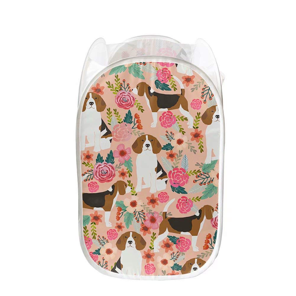 Foldable Pop-Up Mesh Laundry Basket - Large 61L Storage Organizer for Clothes & Toys (13.5x13.5x21 Inches, Cream Pink) | Perfect for Nursery, Pet Supplies & Home Organization | Beagle Dog Themed Hamper Bin