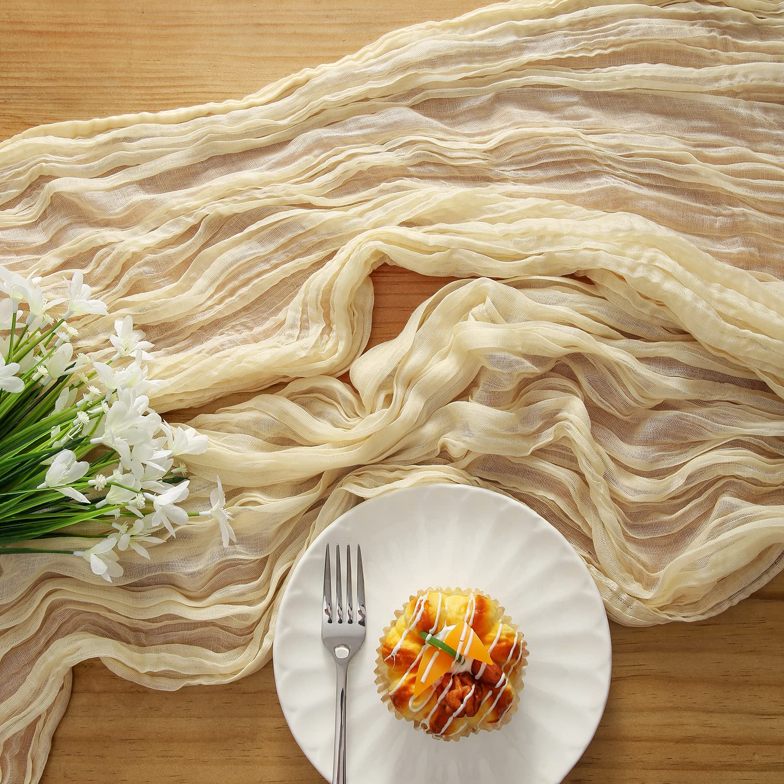 8-Piece Cream Cheesecloth Table Runner Set - 13.3ft Boho Gauze Tablecloth, Rustic Sheer Runner (160 Inches) for Wedding, Bridal Shower, Baby Shower, Birthday Party & Cake Table Decorations - Perfect for Rustic, Farmhouse & Boho Chic Events