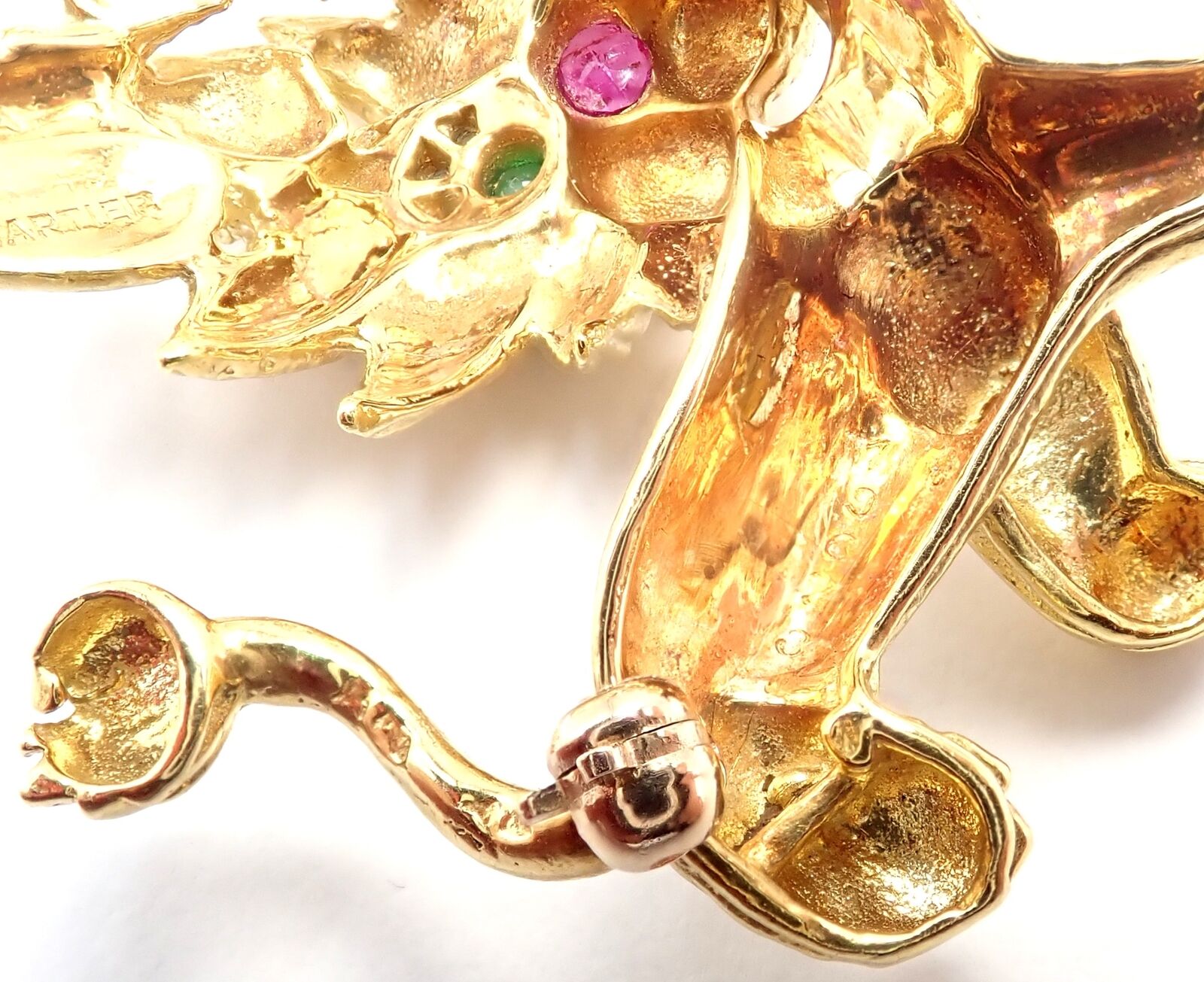 Authentic Cartier Whimsical Dragon Lion 18k Yellow Gold Diamond Ruby Brooch Pin - Luxury Vintage Jewelry for Collectors & Special Occasions