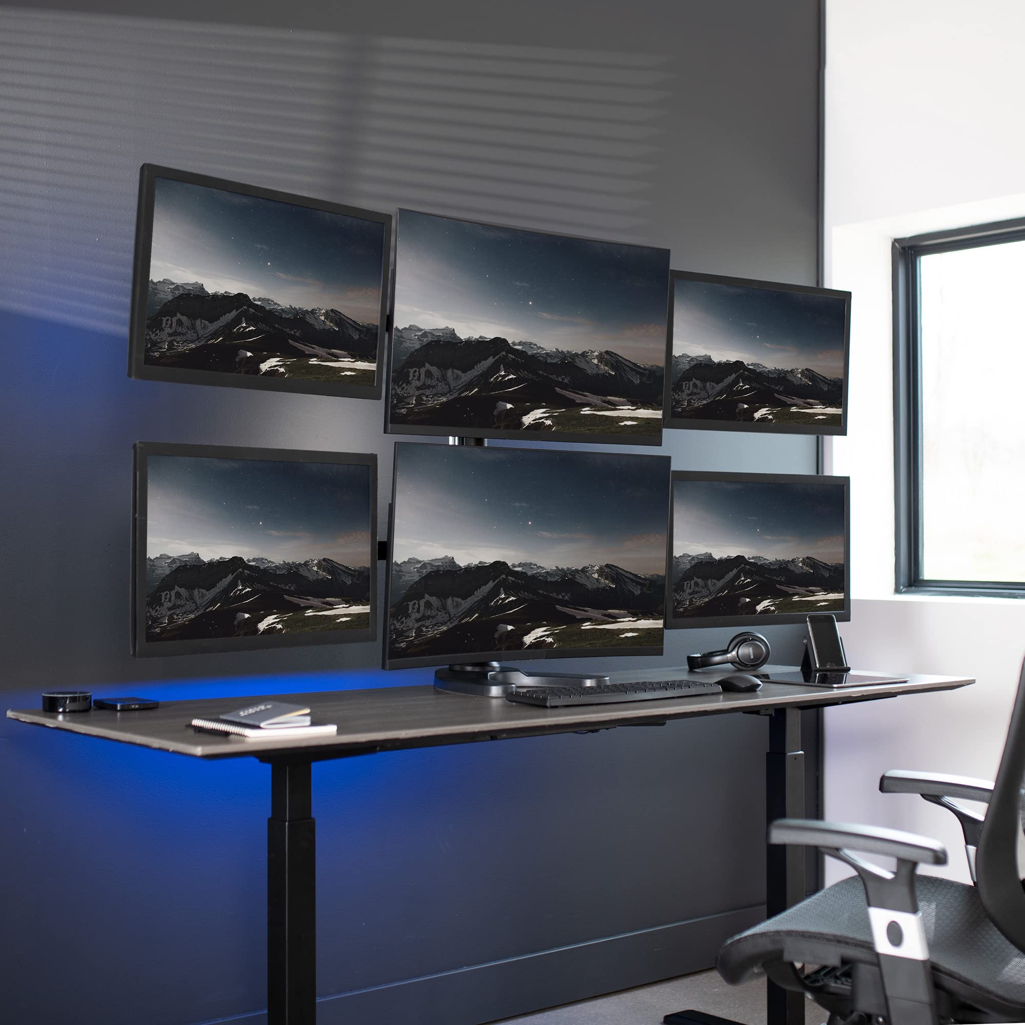VIVO Hex LCD Monitor Stand - Adjustable Height 6 Screen Desk Mount for up to 27 inch Screens, STAND-V006F - Perfect for Multi-Monitor Gaming, Office Workstations & Home Office Setups