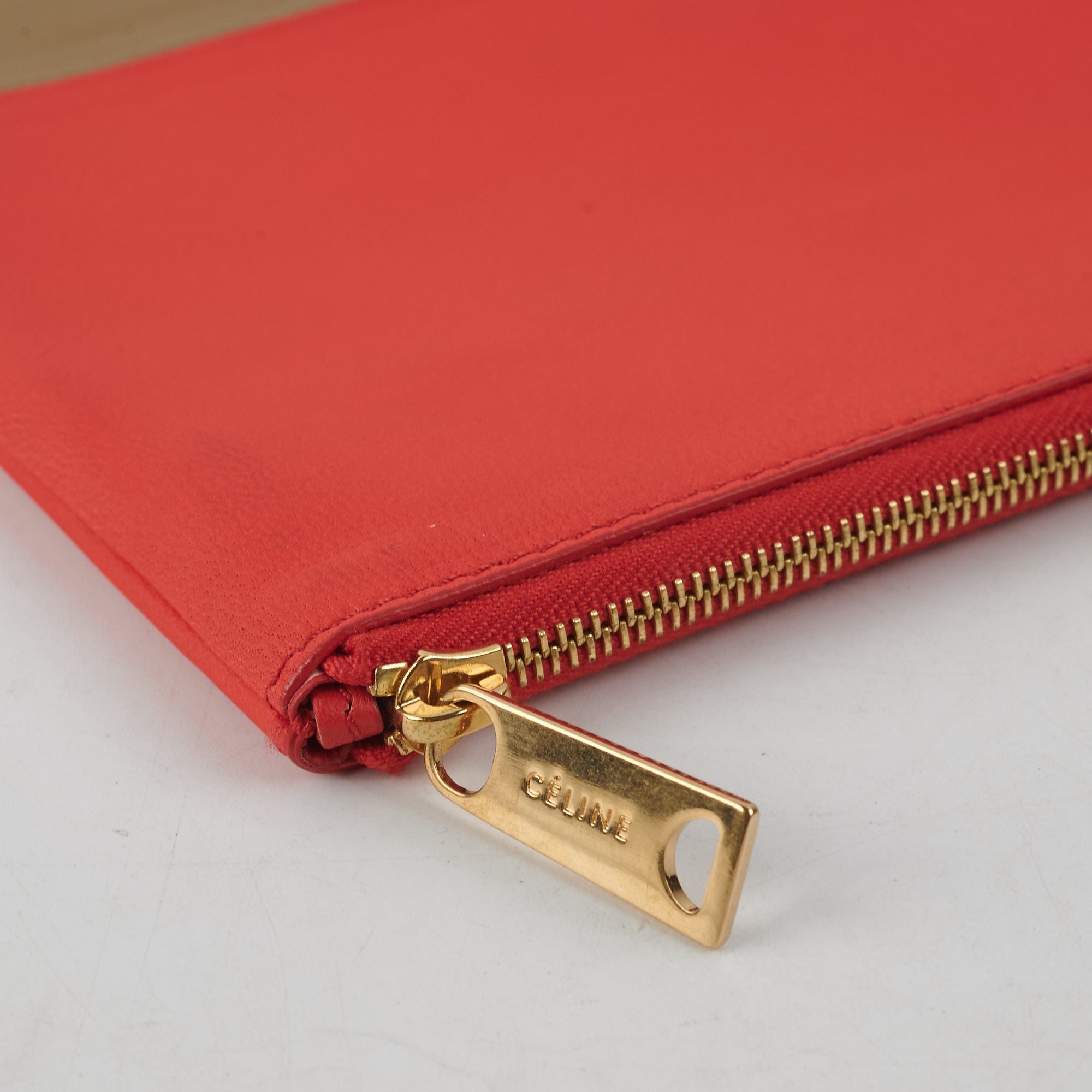 Celine Leather Pouch Handbag in Red/Taupe - Stylish Crossbody Bag for Women, Perfect for Work, Travel & Evening Out