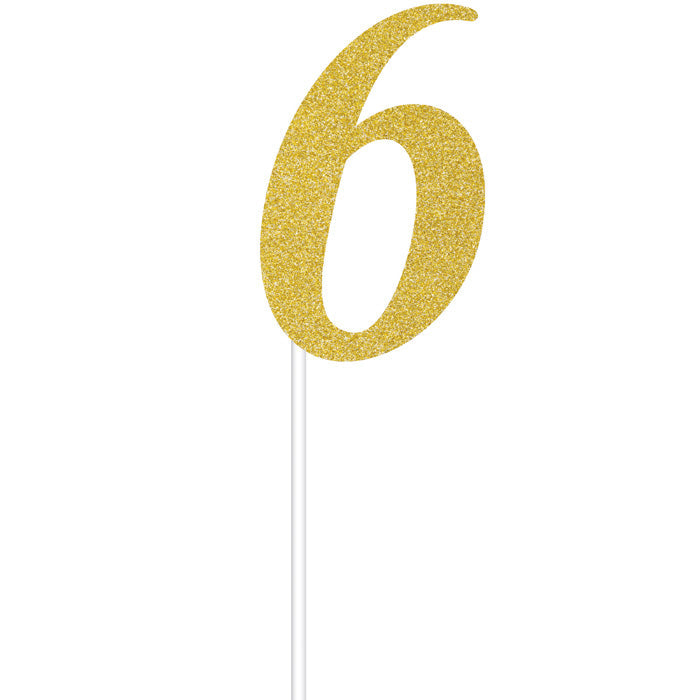 12-Piece Bulk Gold Glitter #6 Cake Toppers for Wedding, Birthday & Celebration Decorations – Premium Edible Cake Decorations for Bakers & Party Planners