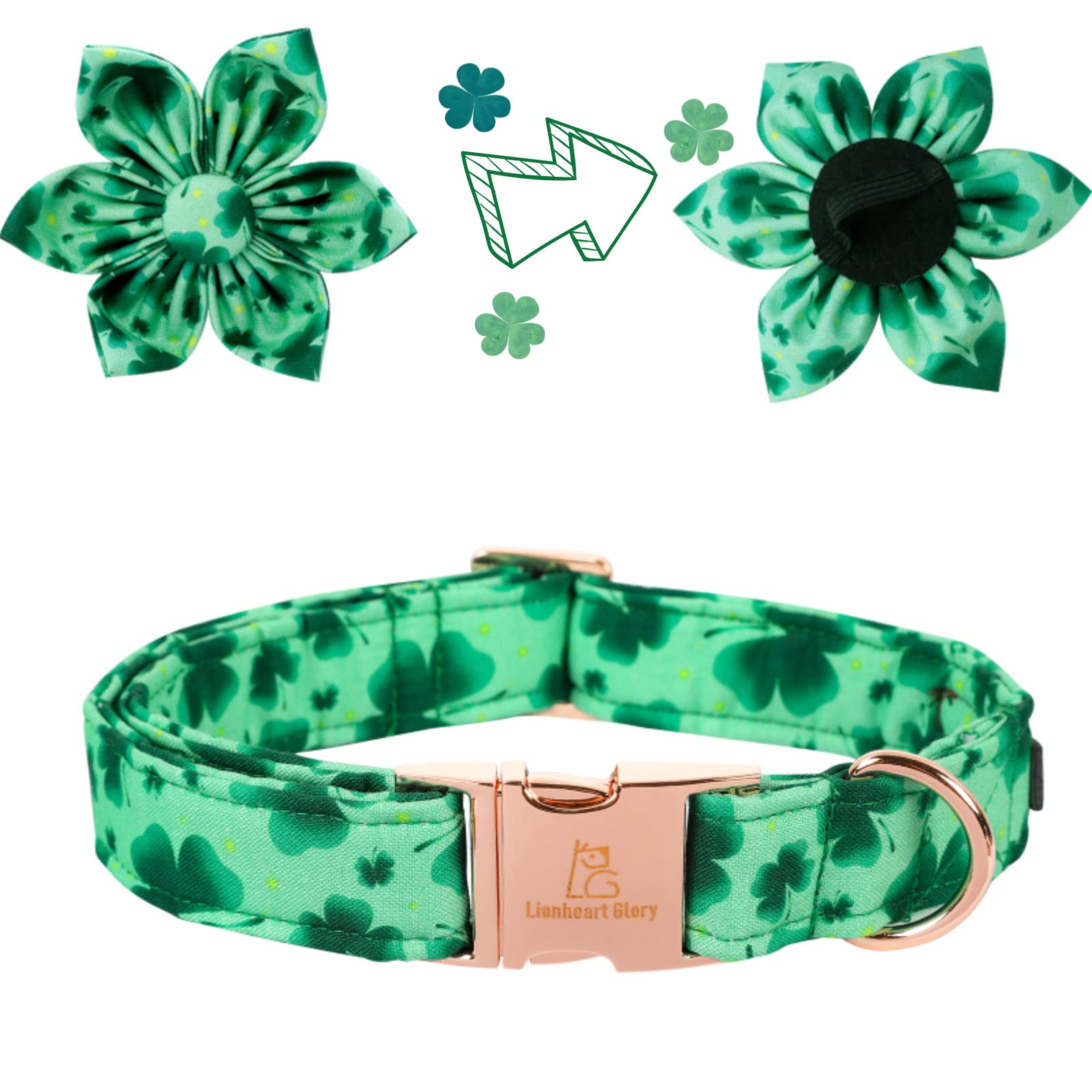 St. Patrick's Day Dog Collar with Floral Pattern - Adjustable Pet Collar for Large Dogs | Cute Flower Design for Irish-Themed Pet Parties & Outdoor Walks