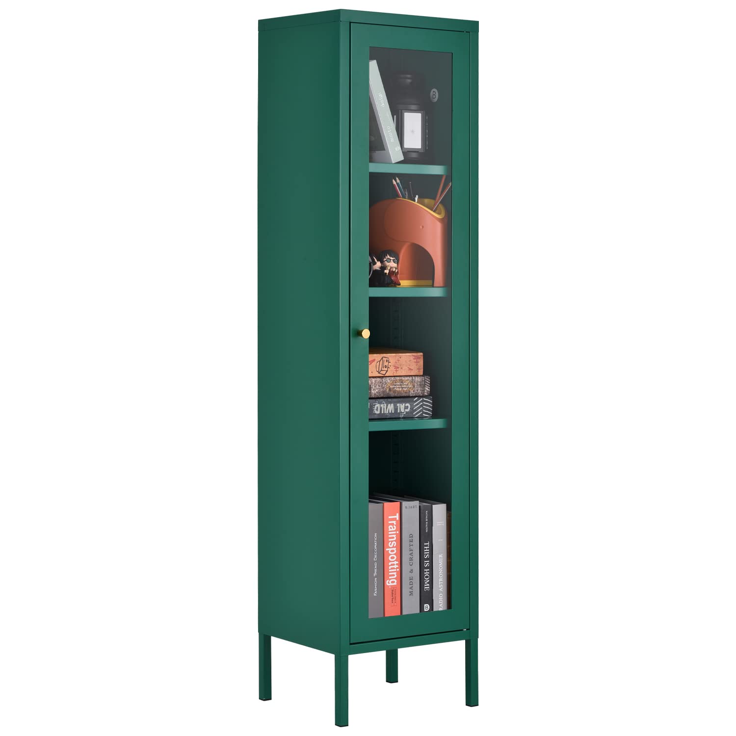IRONMIX Metal Narrow Storage Cabinet - Single Door Medium Size in Green | Perfect for Small Spaces, Bathroom, Kitchen, Office & Garage Organization
