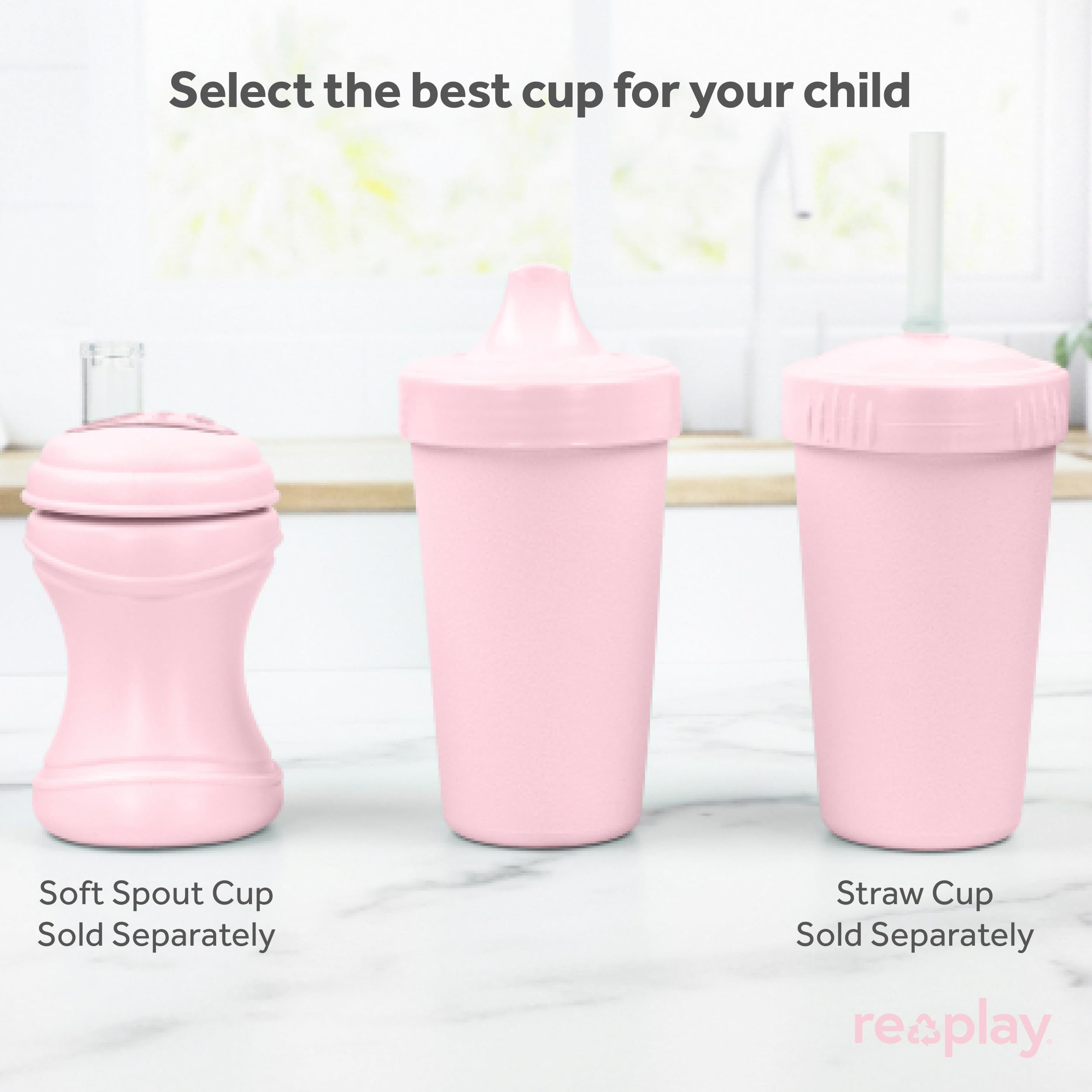 Re-Play USA Made 2-Pack Toddler Sippy Cups 10oz - BPA-Free Spill-Proof Kids Cups for Daycare & Travel - Dishwasher & Microwave Safe Hard Spout Sippy Cups 3.13