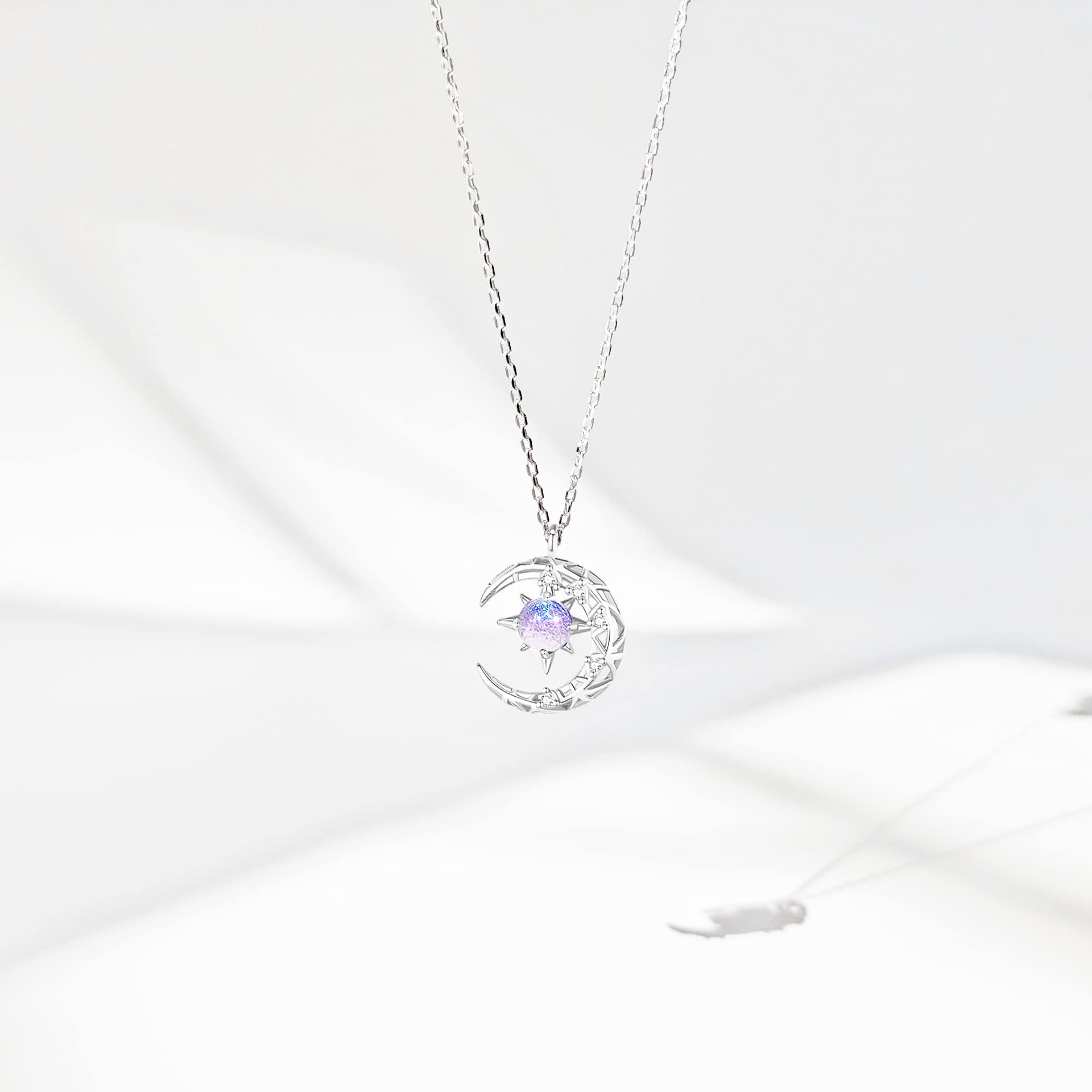 Sparkling Zircon Crystal Necklace for Women - Blue Starry Sky Galaxy Sun Moon Pendant, Elegant Fashion Jewelry Gift for Her | Perfect for Date Night, Anniversary & Special Occasions