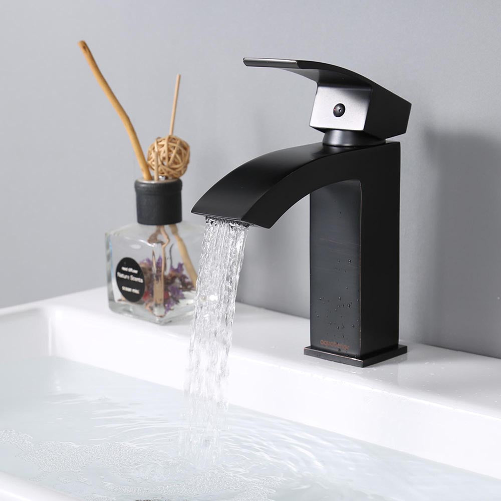 Aquaterior Single Handle Square Bathroom Faucet - Hot and Cold Water Mixer for Modern Sink - Perfect for Home, Hotel & Commercial Use