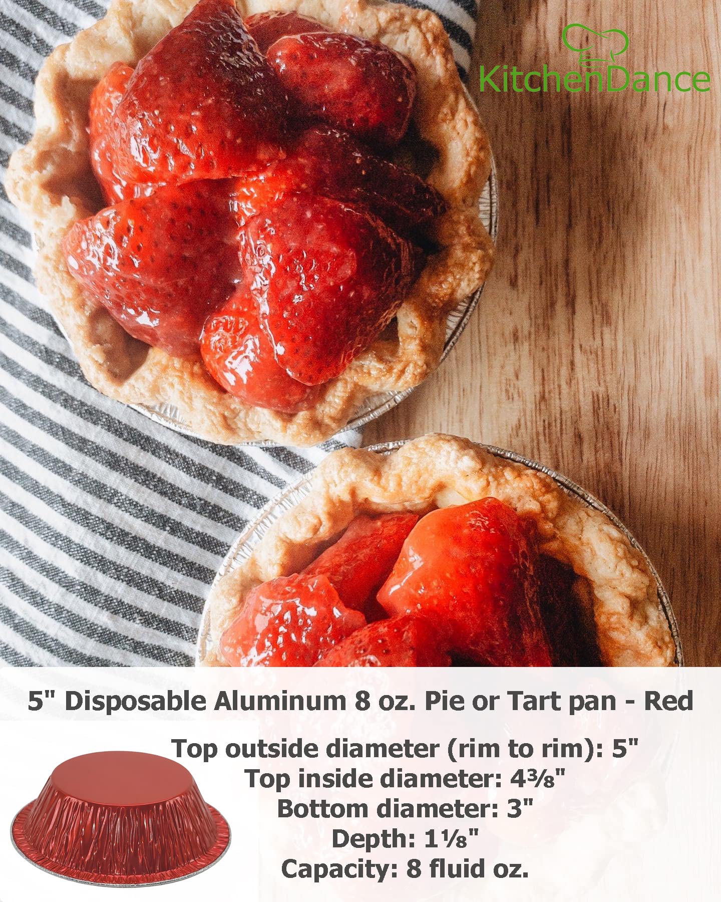 KitchenDance 5-Inch Mini Pie Tins with Lids - Premium Aluminum Pie Pans for Baking Pies, Tarts, Cobblers & Cakes - Reusable & Durable for Professional & Home Bakers (Set of 500, Red) - Perfect for Holiday Baking, Potlucks & Dessert Parties