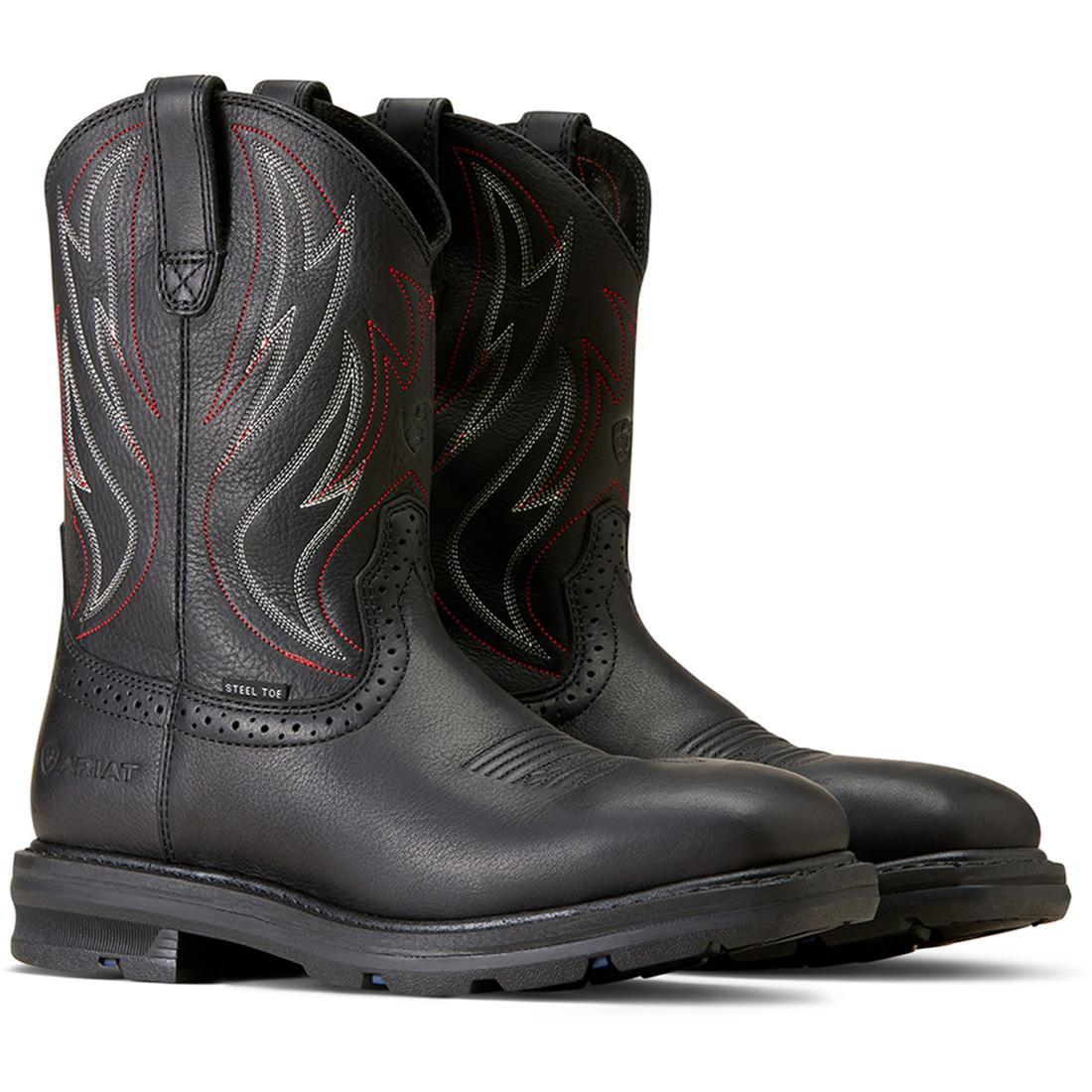 Sierra Shock Shield Steel Toe Work Boots for Men - Black Safety Shoes with Slip Resistant & Electrical Hazard Protection - Ideal for Construction, Warehouse & Industrial Work