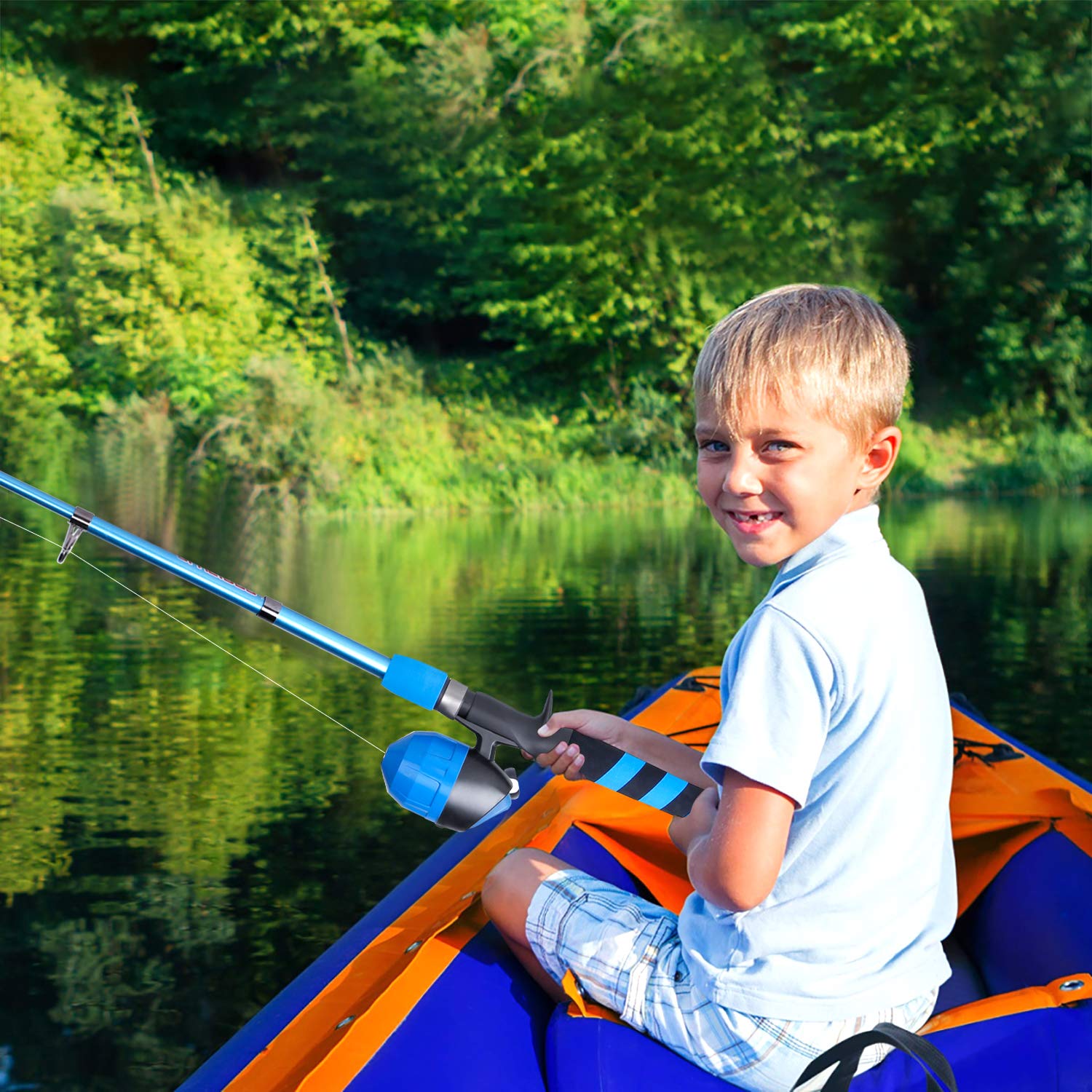 PLUSINNO Kids Fishing Pole - Telescopic Fishing Rod and Reel Combo Kit with Tackle Box for Boys & Girls | Portable Youth Fishing Gear for Lakes, Ponds, and Outdoor Adventures