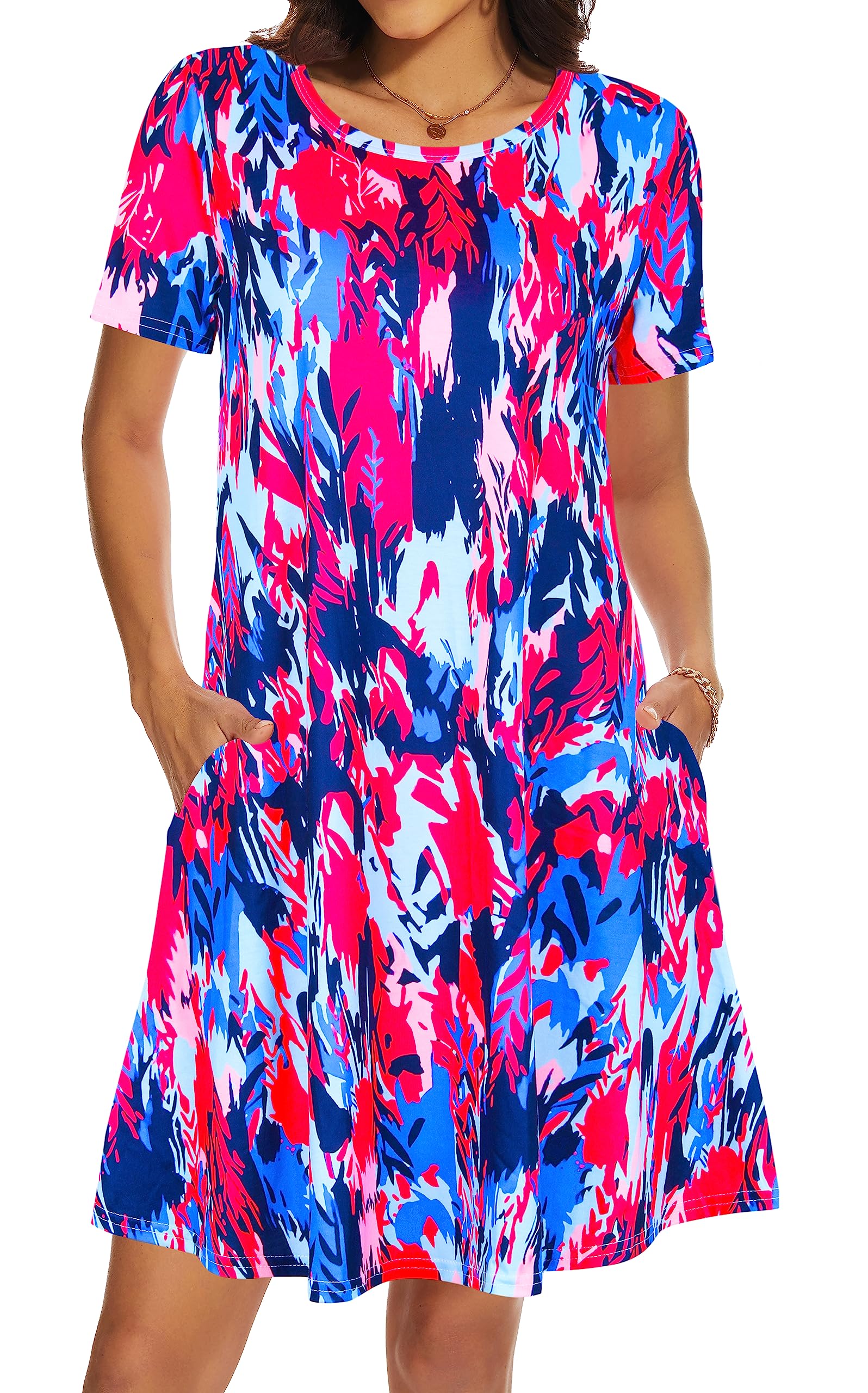 Women's Casual Summer Beach Sundress - Short Sleeve T-Shirt Dress with Pockets | Perfect for Vacation, Poolside, and Outdoor Activities