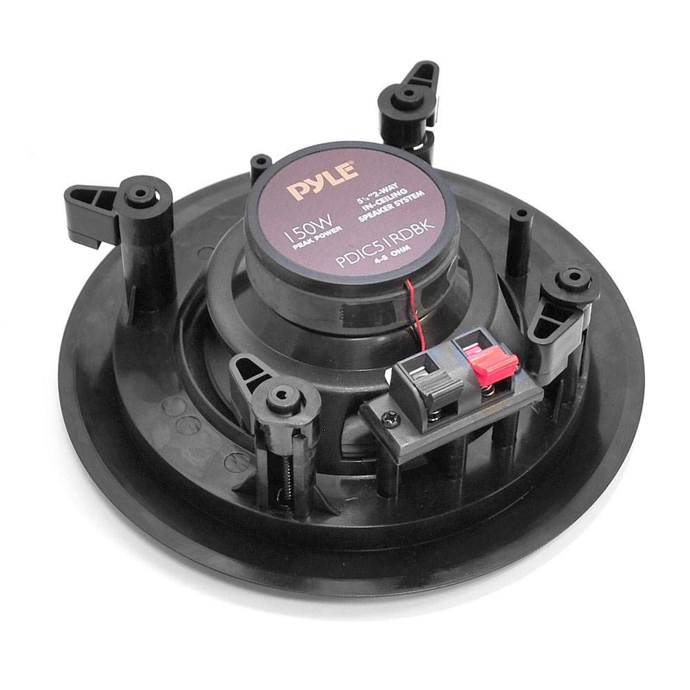 Pyle PDIC51RDBK 5.25 Inch 150 Watt Black In-Ceiling Flush Mount Speakers - Set of 8 - High Performance Audio for Home Theater, Background Music & Commercial Spaces